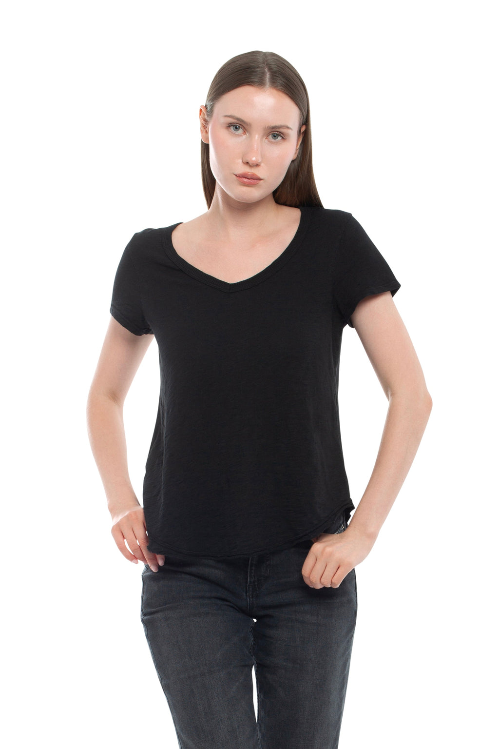 Short Sleeve Shrunken V-Neck Shirttail