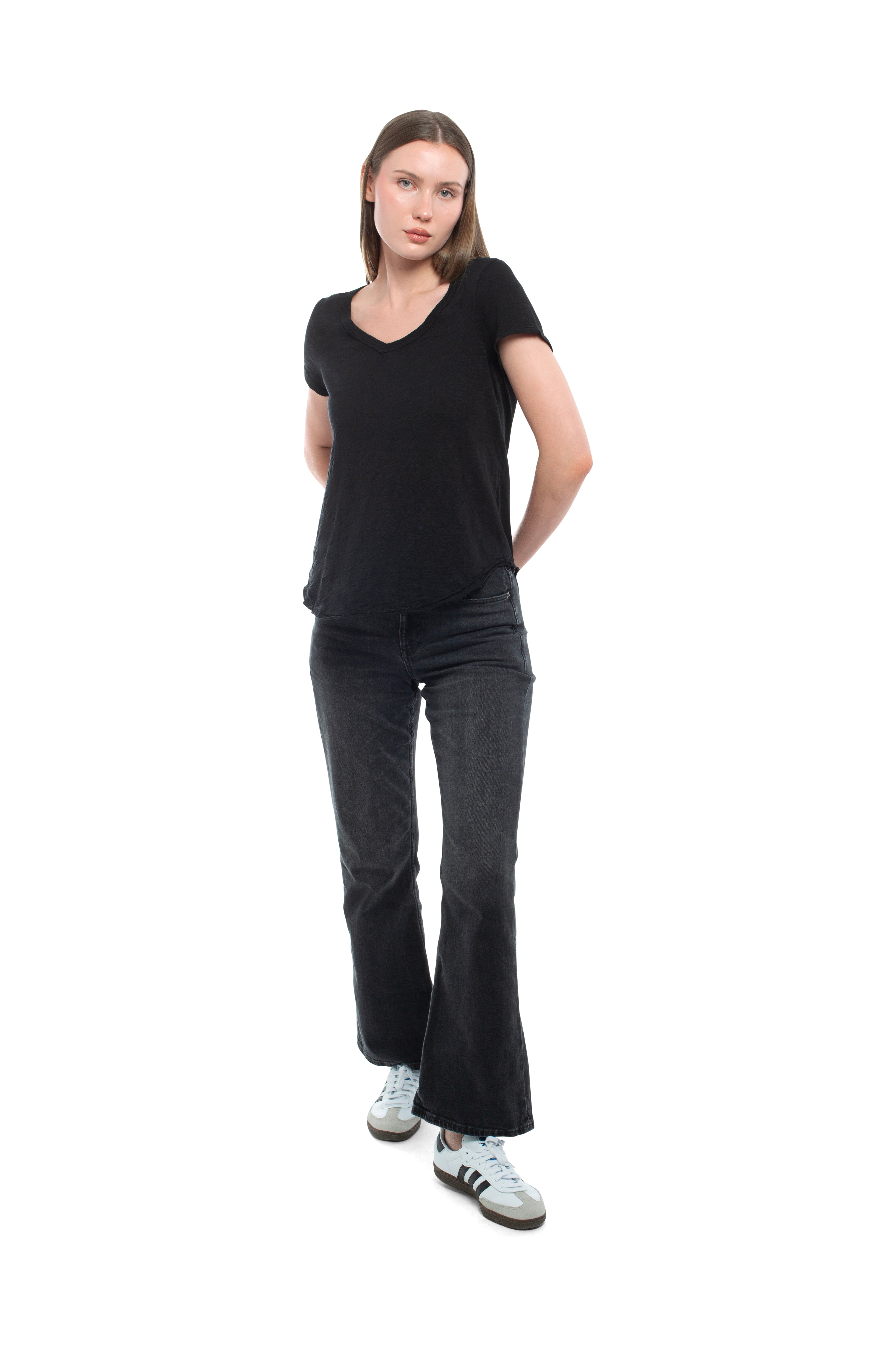Short Sleeve Shrunken V-Neck Shirttail