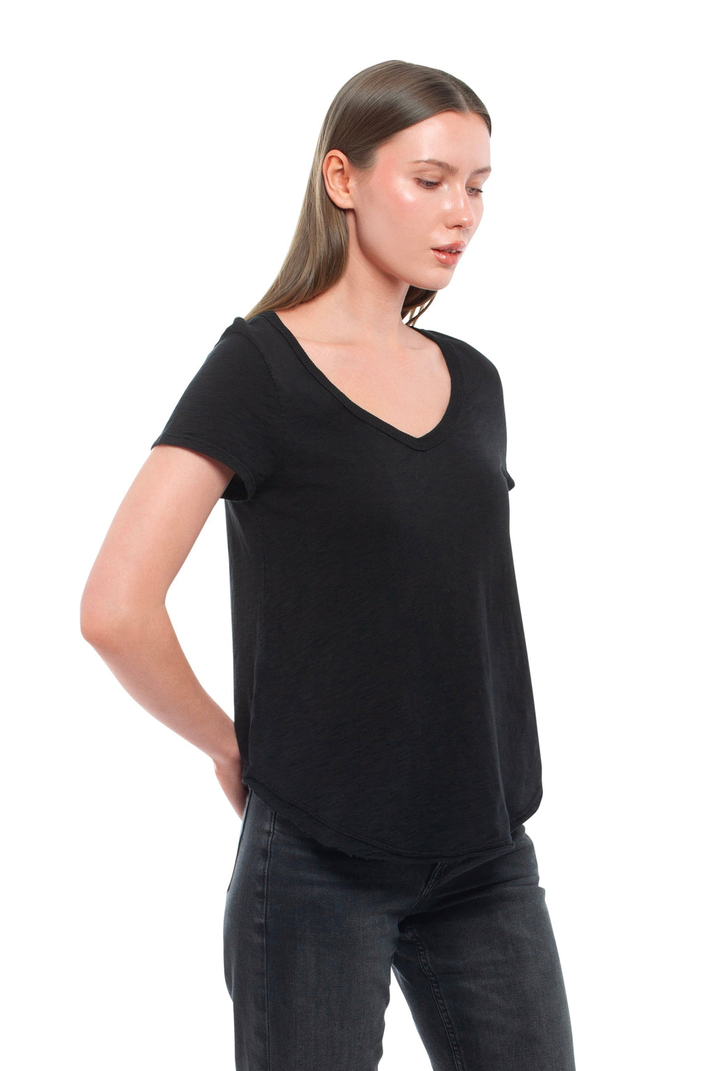 Short Sleeve Shrunken V-Neck Shirttail