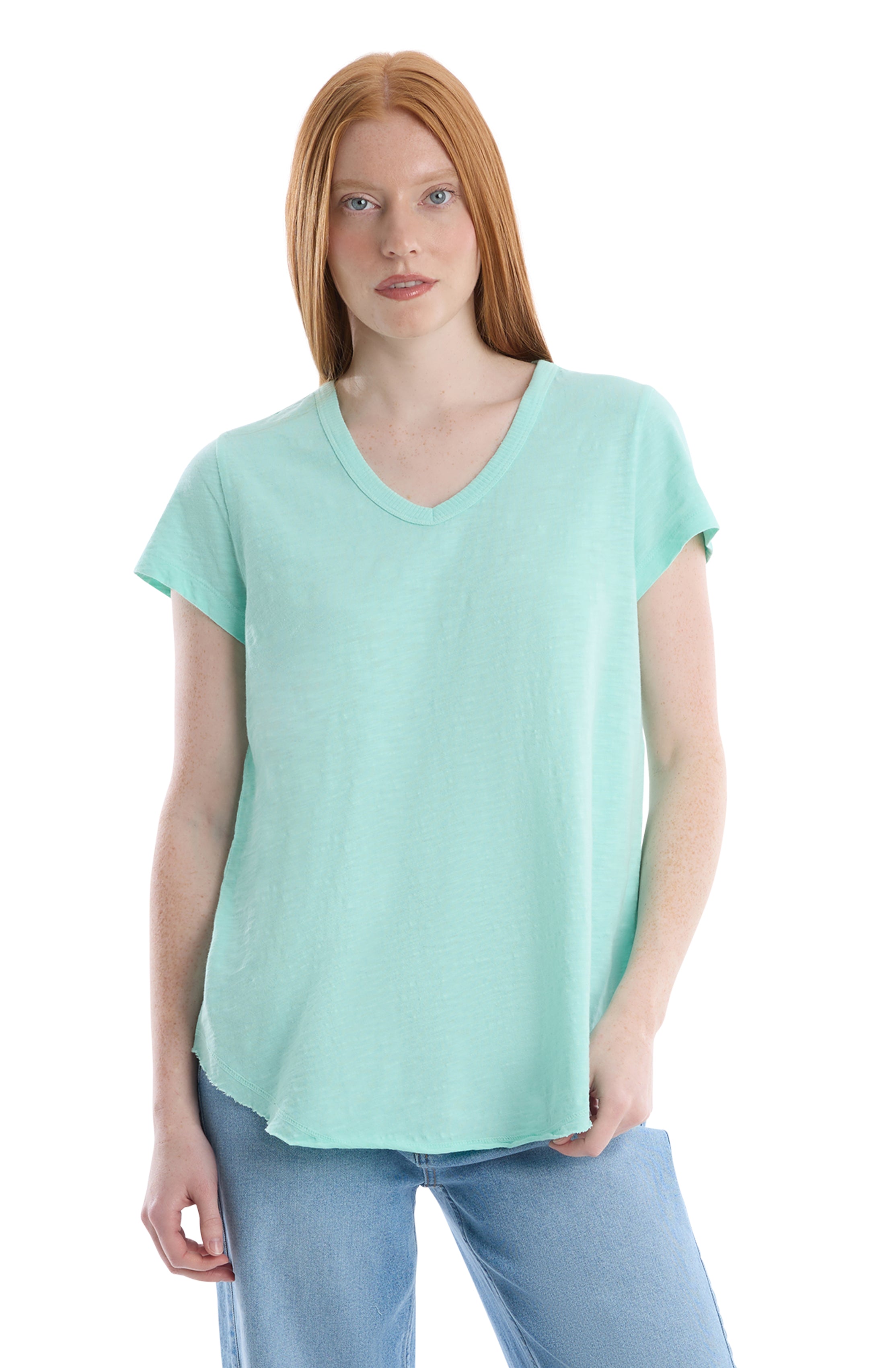Short Sleeve Shrunken V-Neck Shirttail