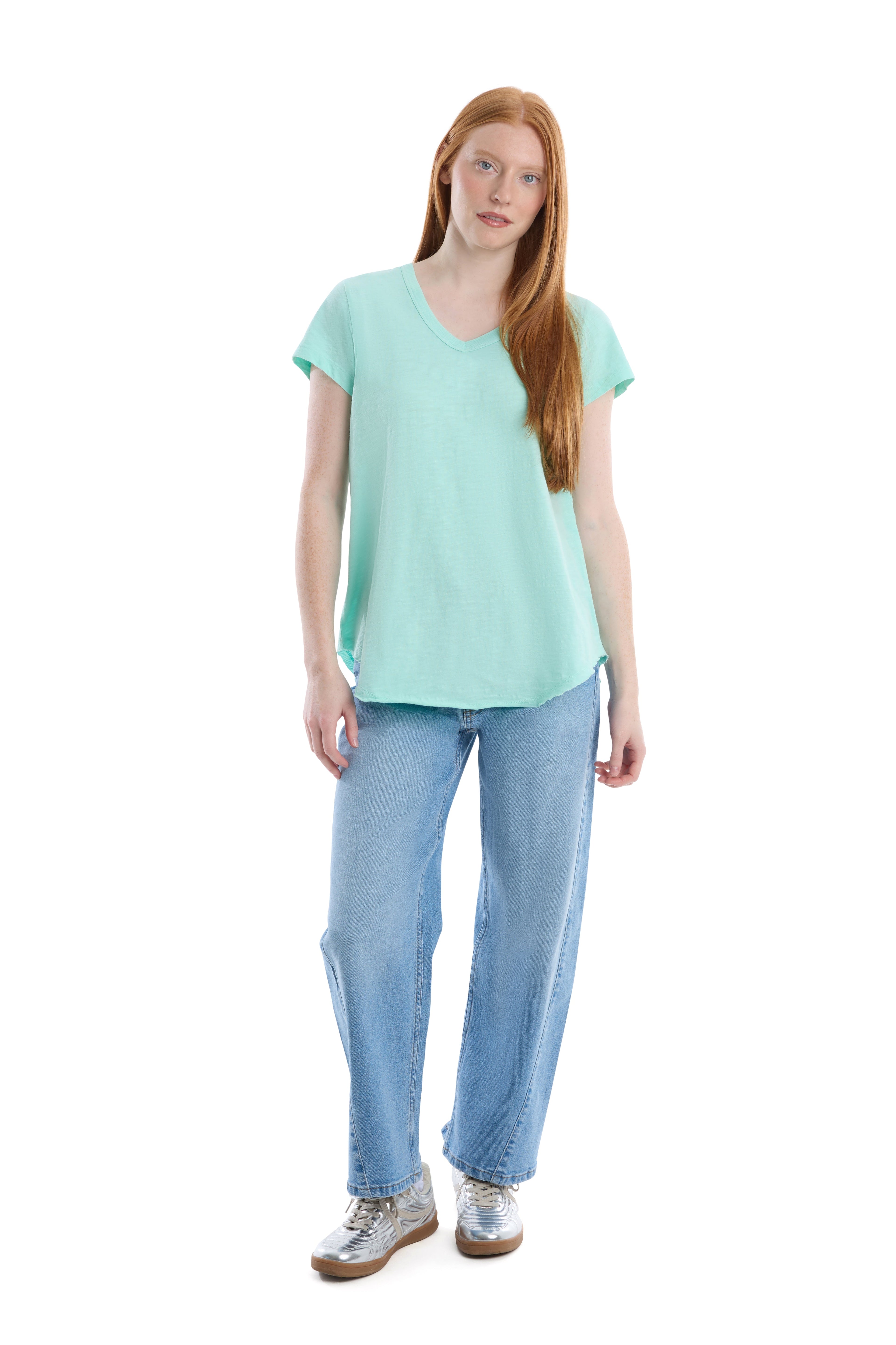 Short Sleeve Shrunken V-Neck Shirttail