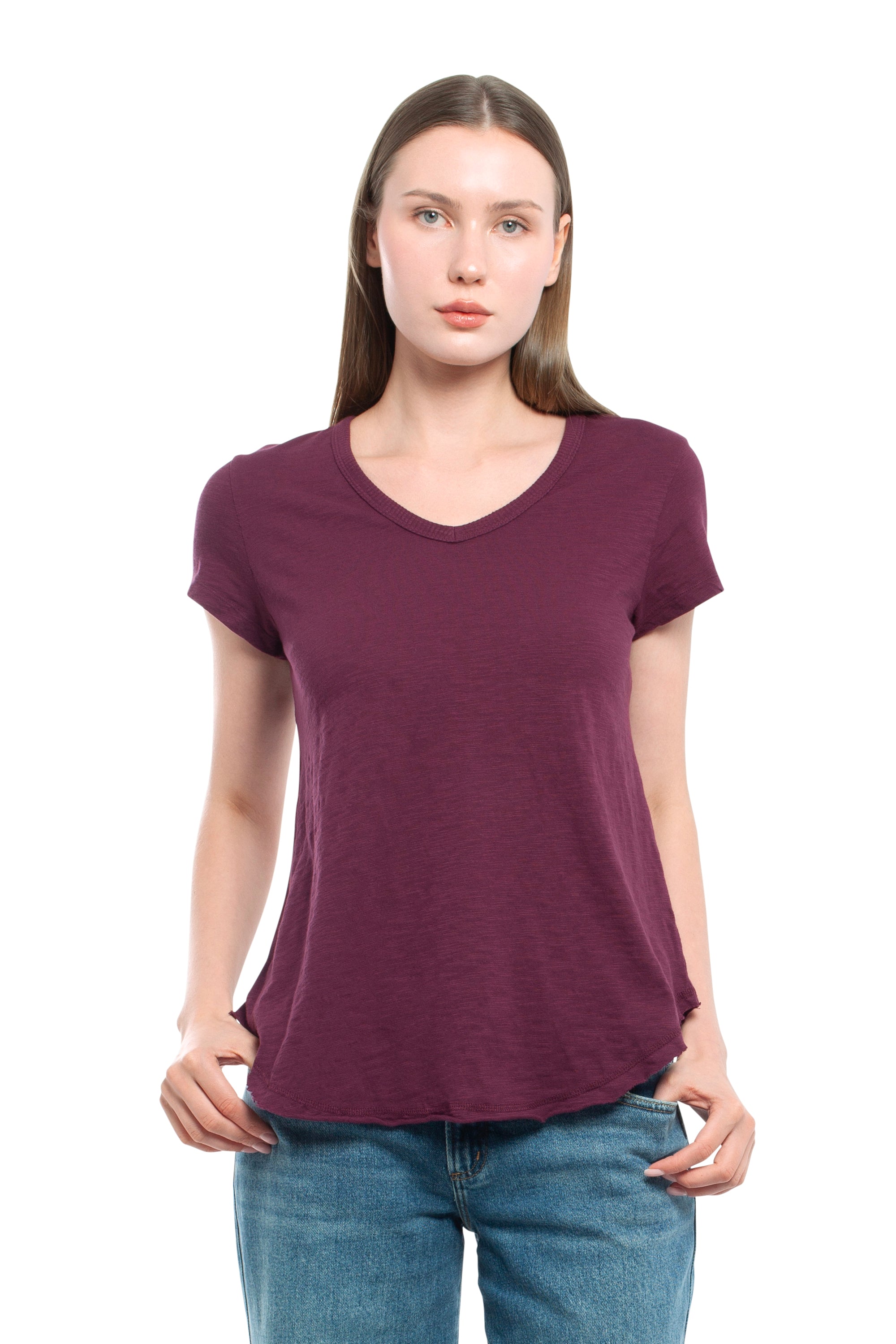 Short Sleeve Shrunken V-Neck Shirttail