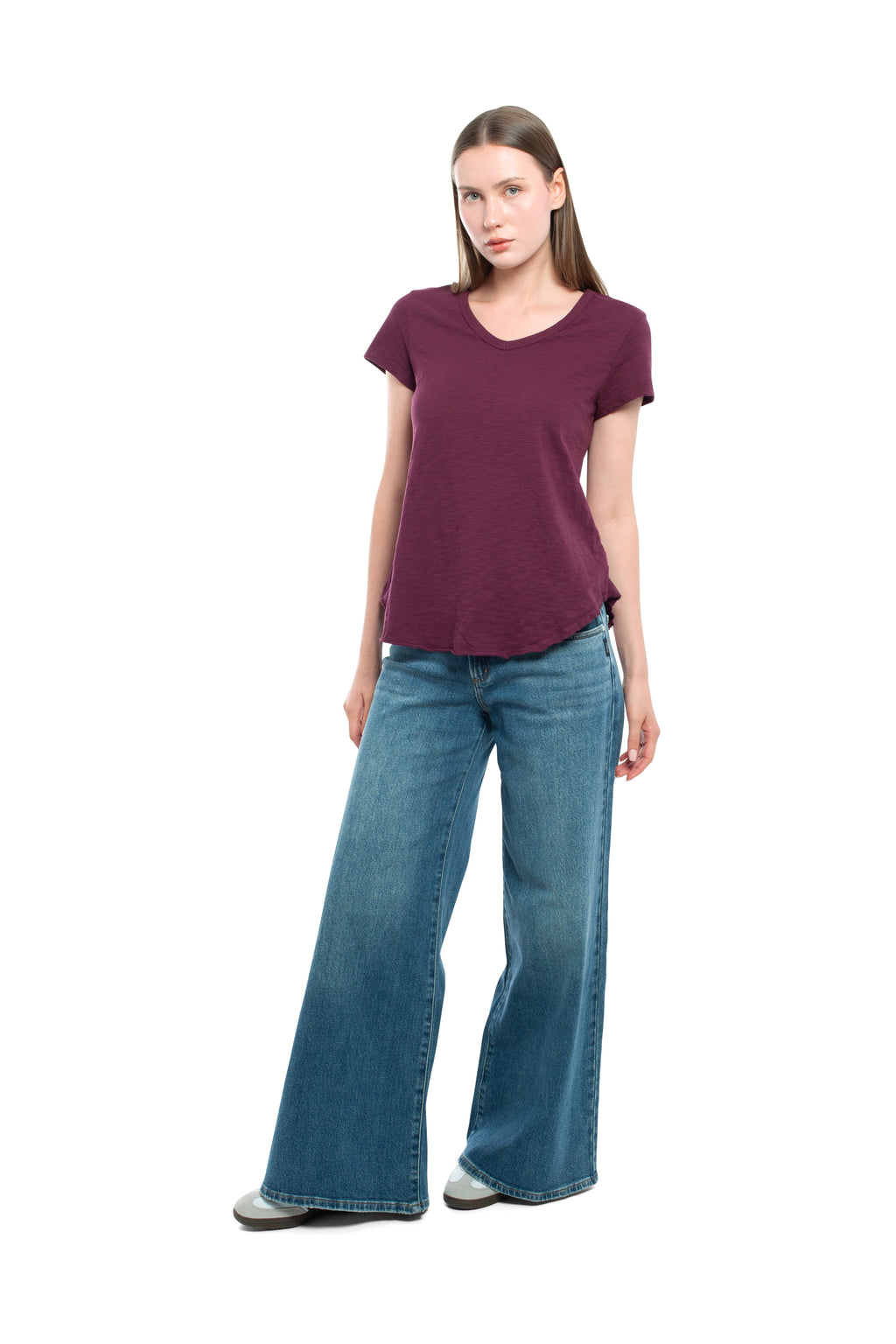 Short Sleeve Shrunken V-Neck Shirttail