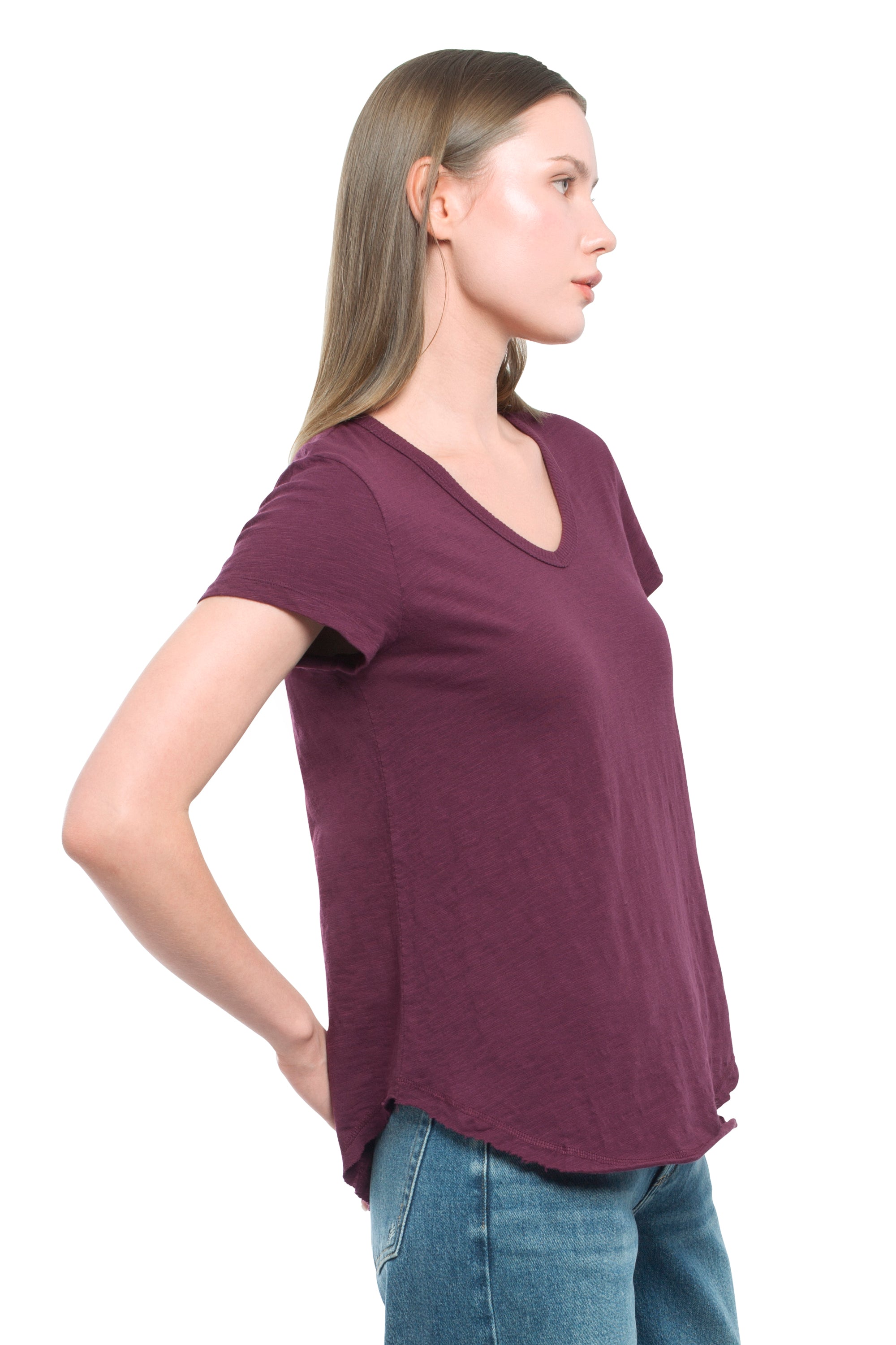 Short Sleeve Shrunken V-Neck Shirttail