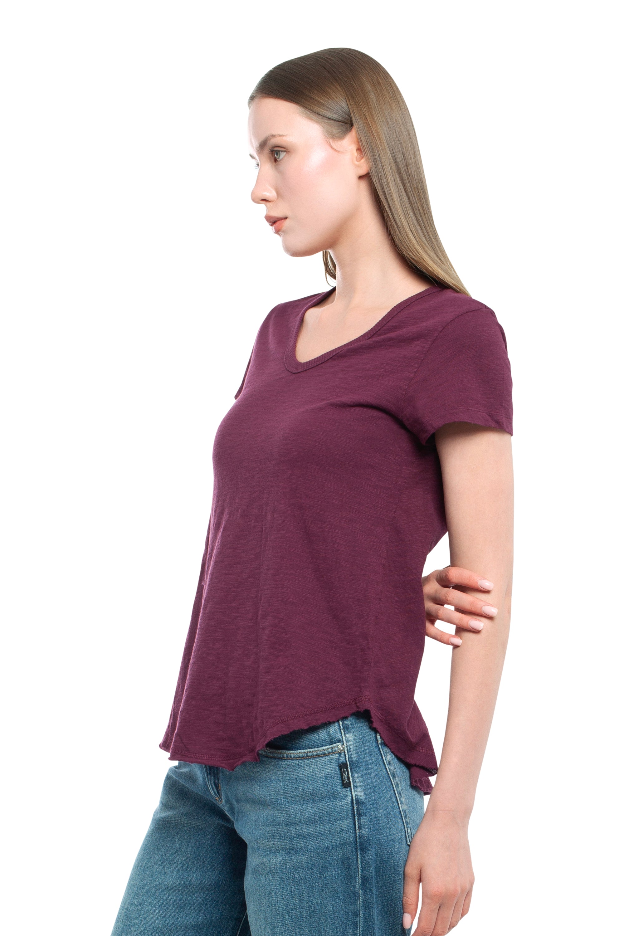Short Sleeve Shrunken V-Neck Shirttail