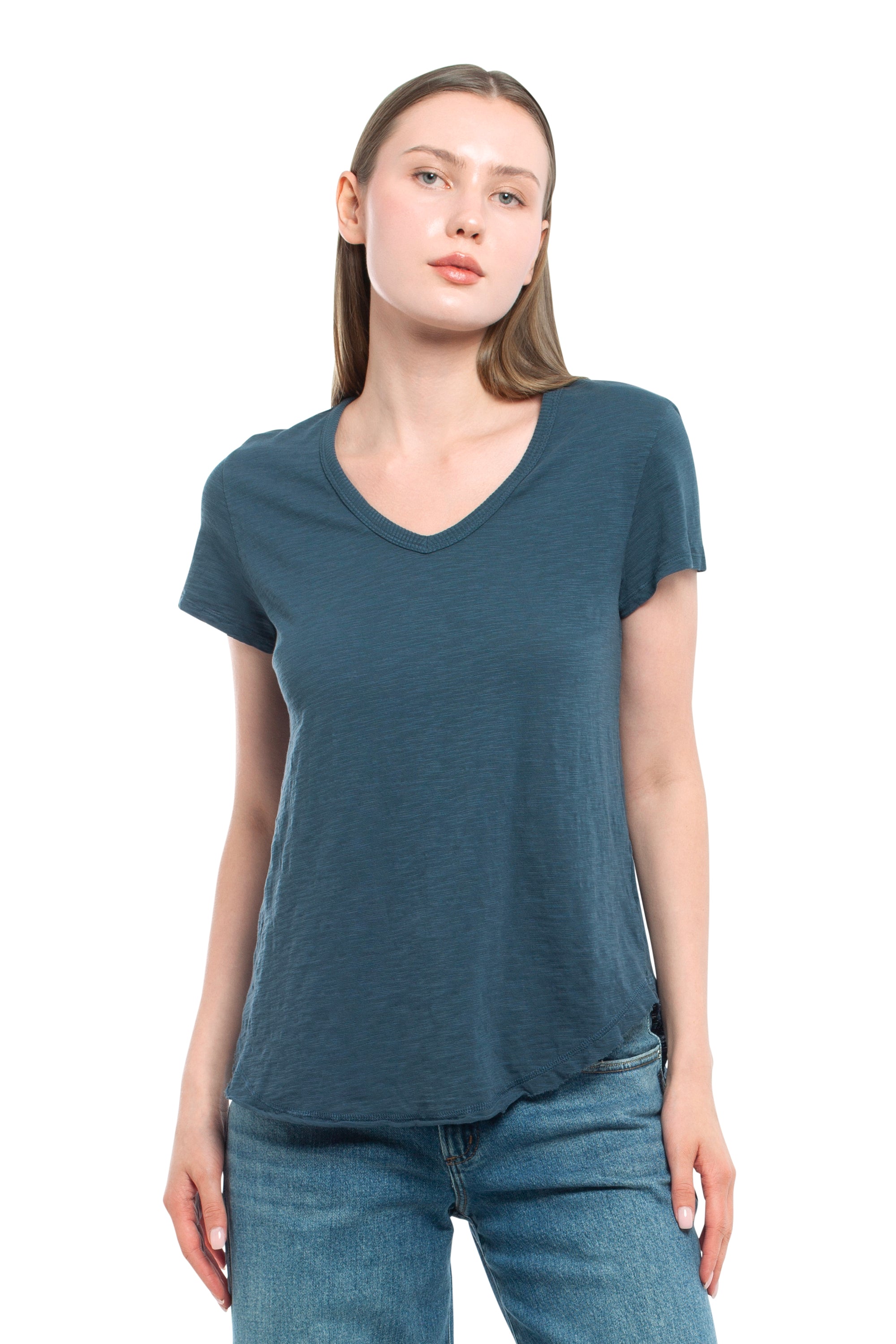 Short Sleeve Shrunken V-Neck Shirttail