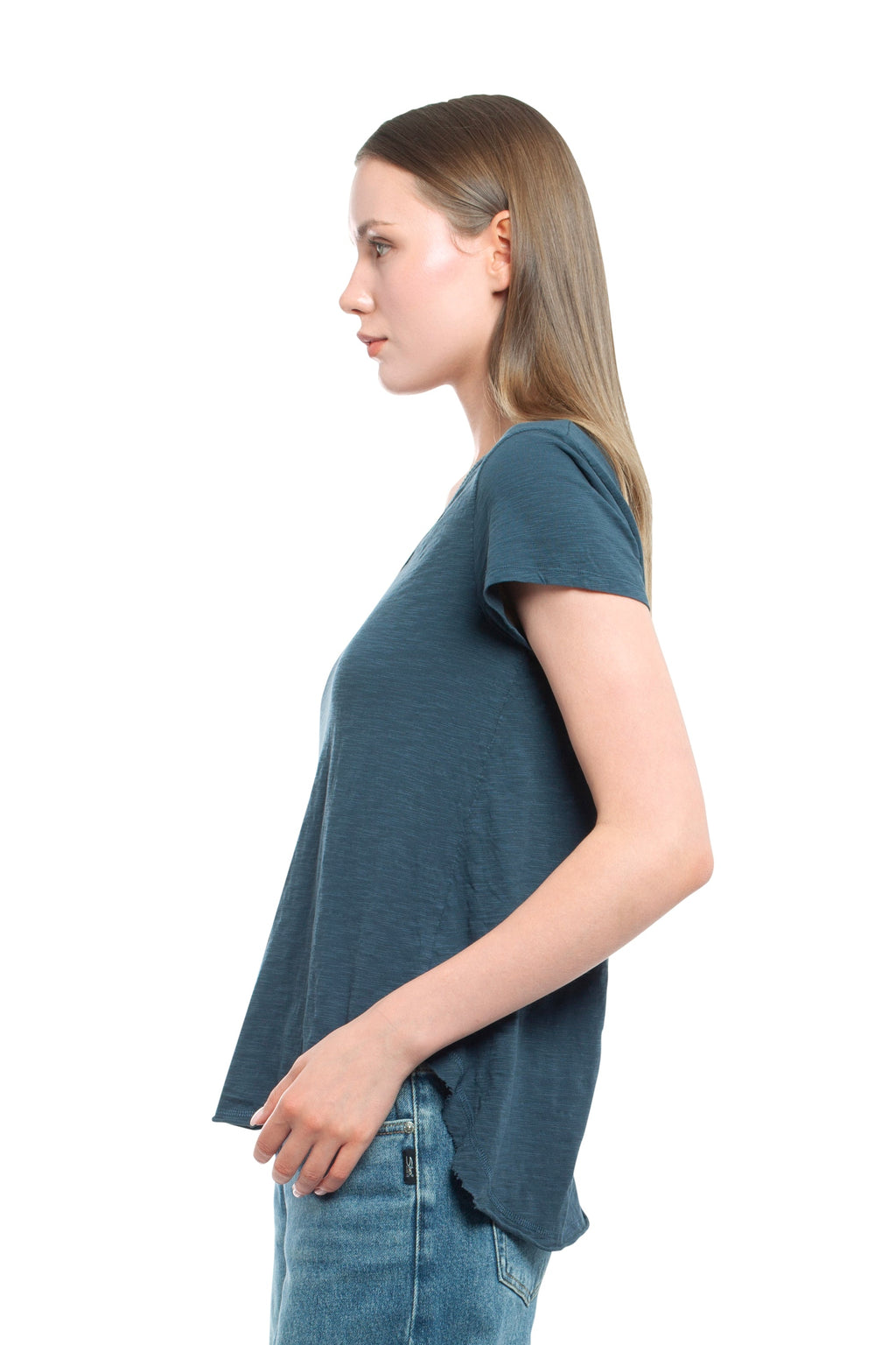 Short Sleeve Shrunken V-Neck Shirttail