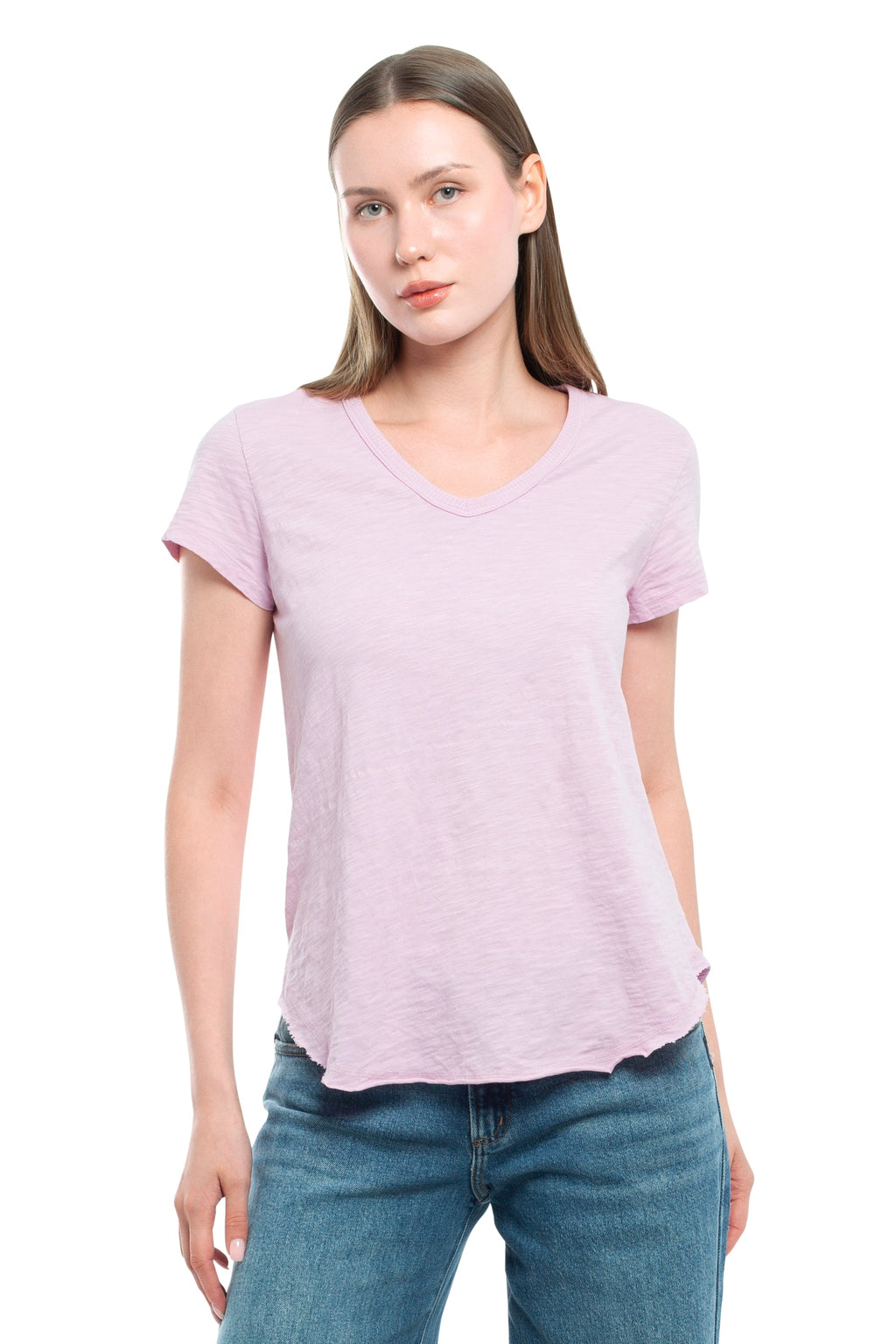 Short Sleeve Shrunken V-Neck Shirttail