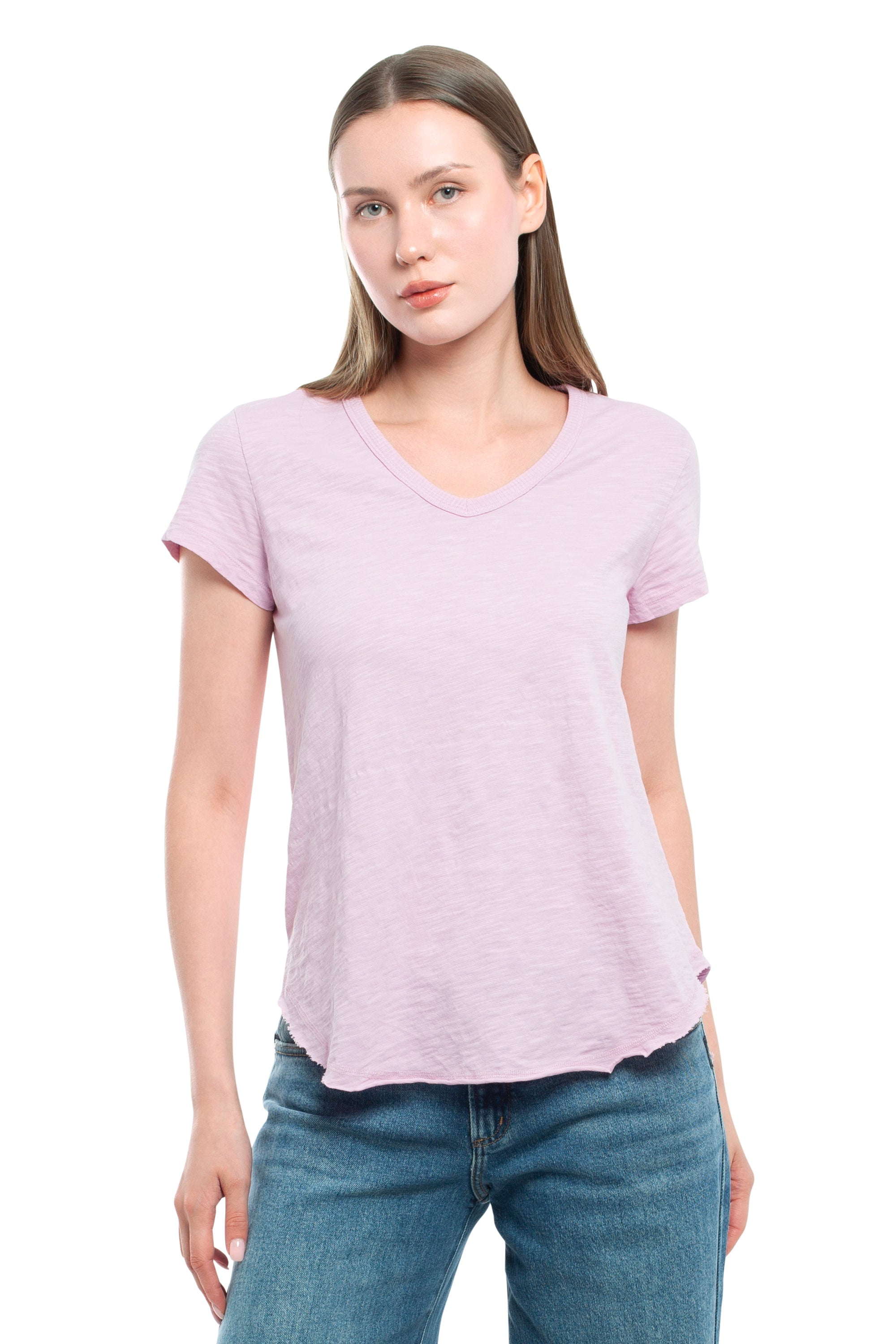 Short Sleeve Shrunken V-Neck Shirttail