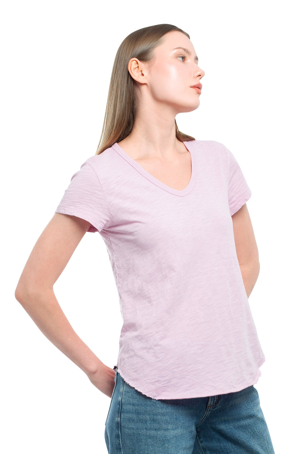 Short Sleeve Shrunken V-Neck Shirttail