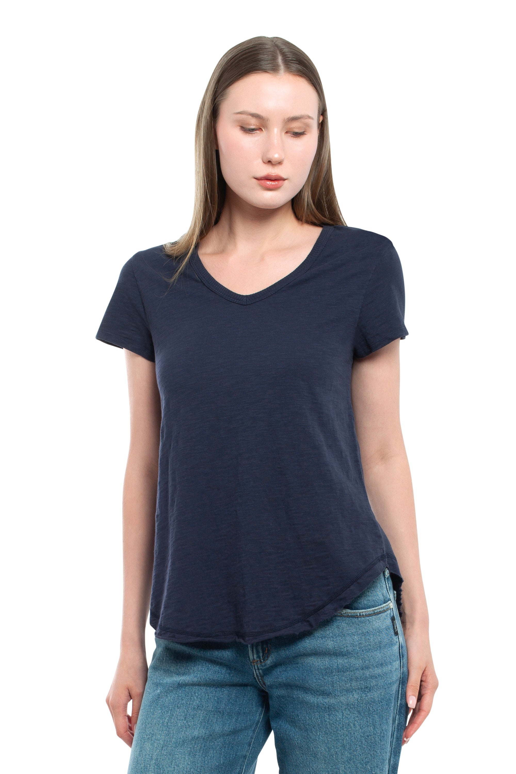 Short Sleeve Shrunken V-Neck Shirttail