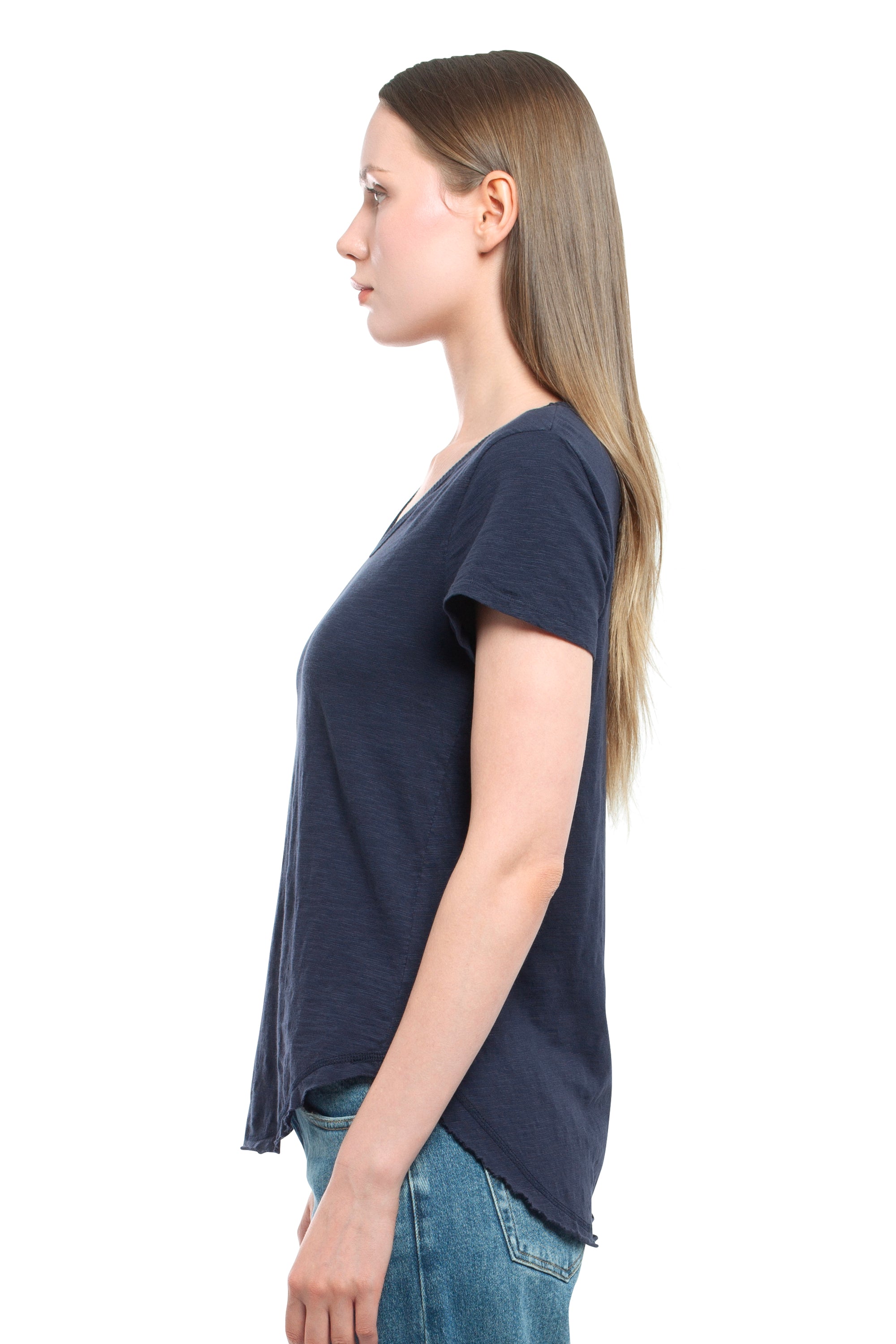 Short Sleeve Shrunken V-Neck Shirttail