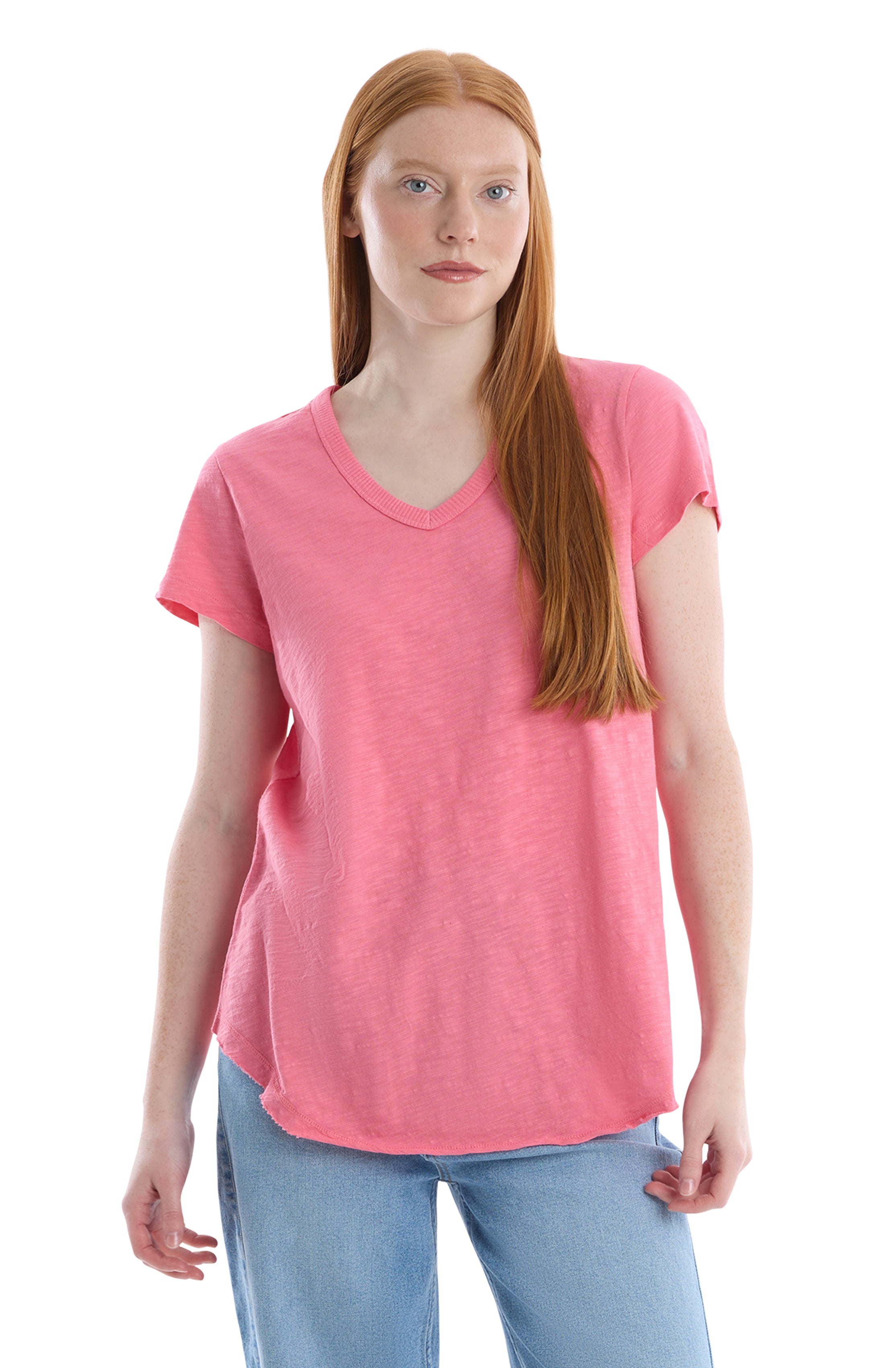 Short Sleeve Shrunken V-Neck Shirttail