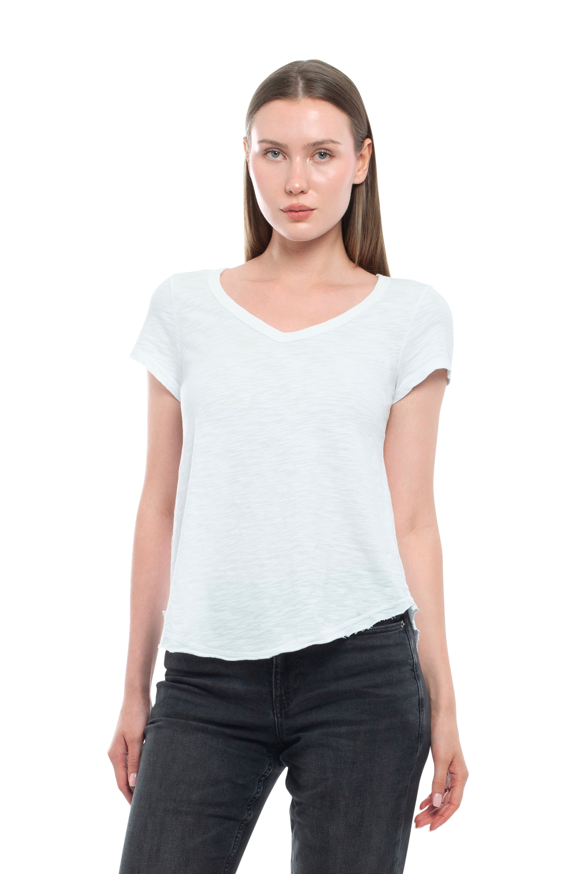 Short Sleeve Shrunken V-Neck Shirttail