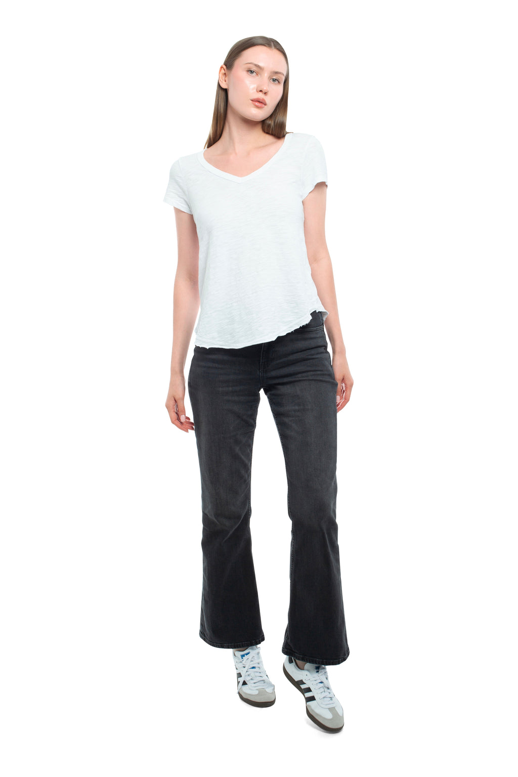 Short Sleeve Shrunken V-Neck Shirttail