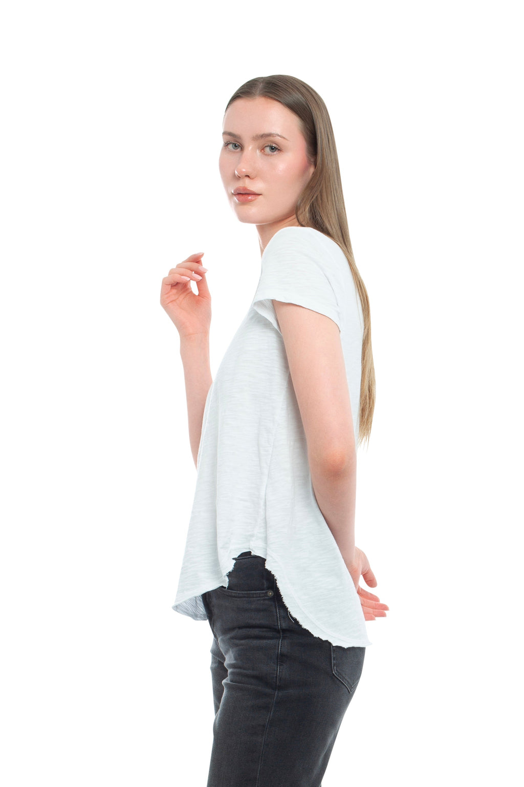 Short Sleeve Shrunken V-Neck Shirttail