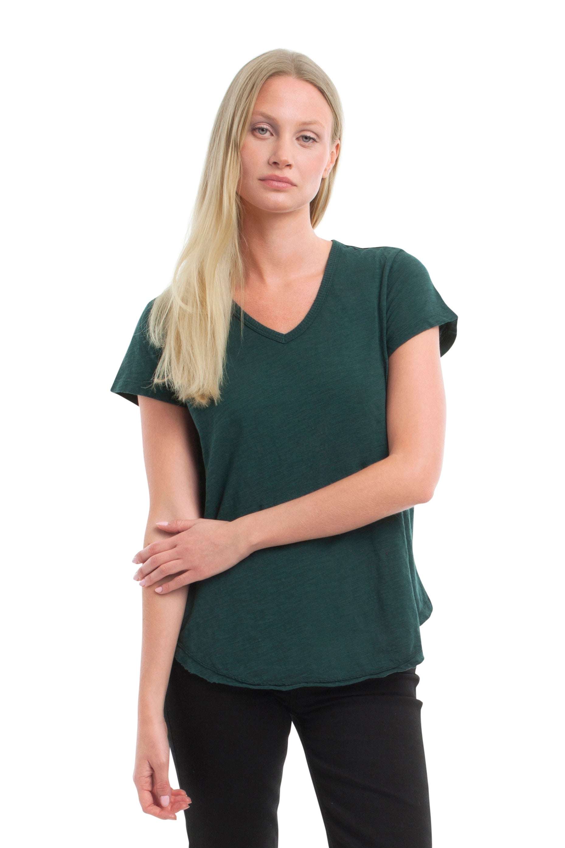 Short Sleeve Shrunken V-Neck Shirttail