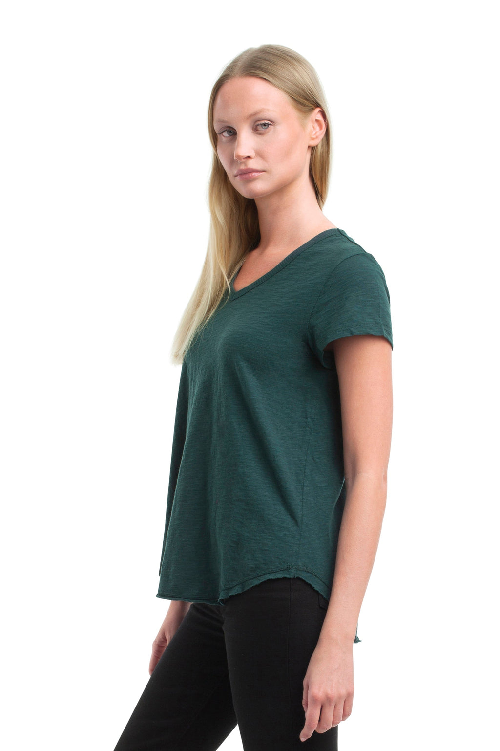 Short Sleeve Shrunken V-Neck Shirttail