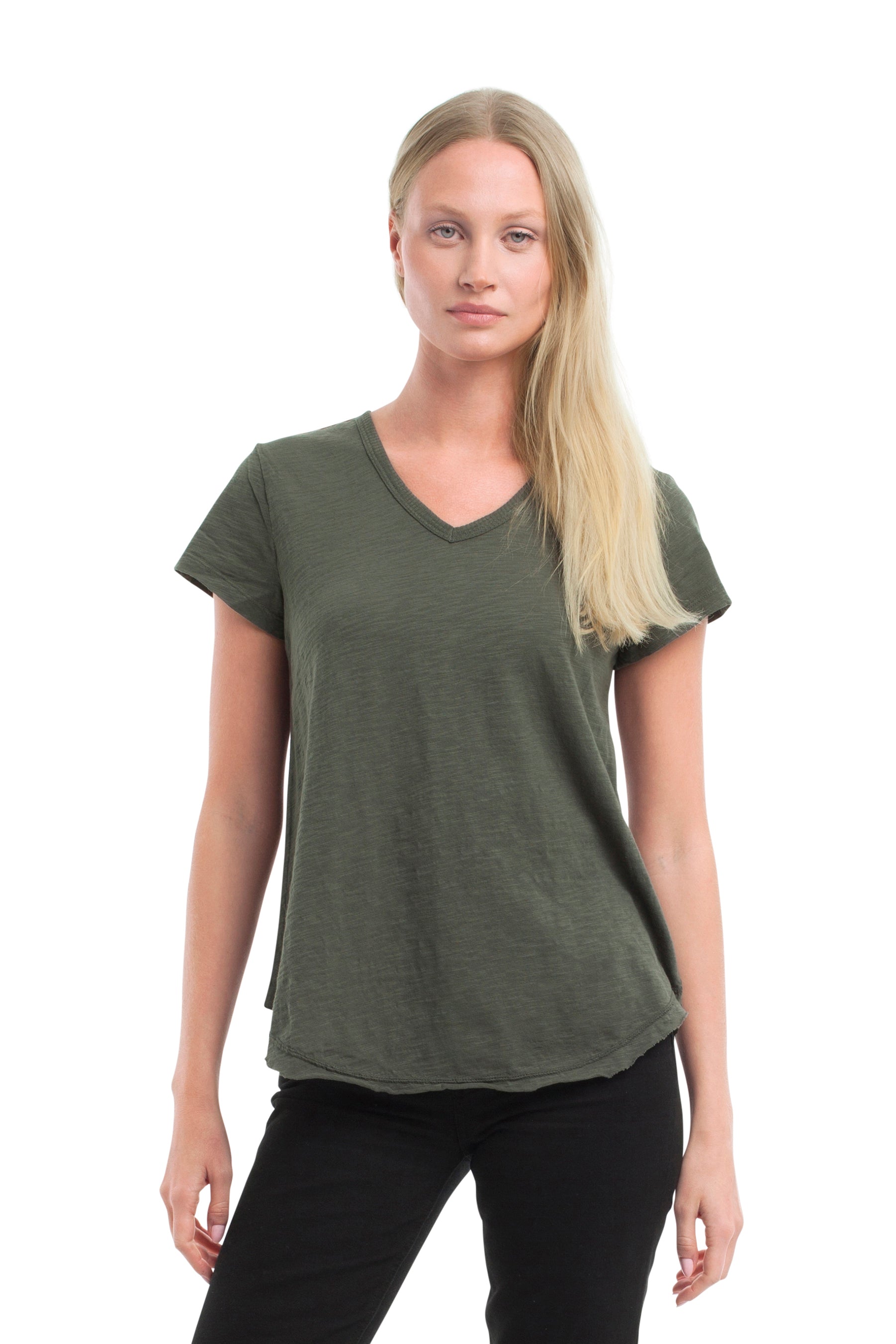 Short Sleeve Shrunken V-Neck Shirttail