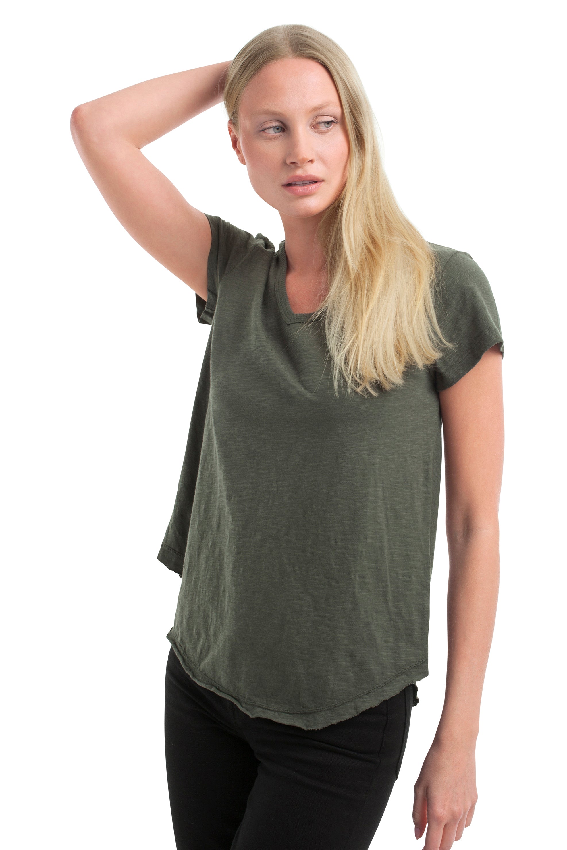 Short Sleeve Shrunken V-Neck Shirttail