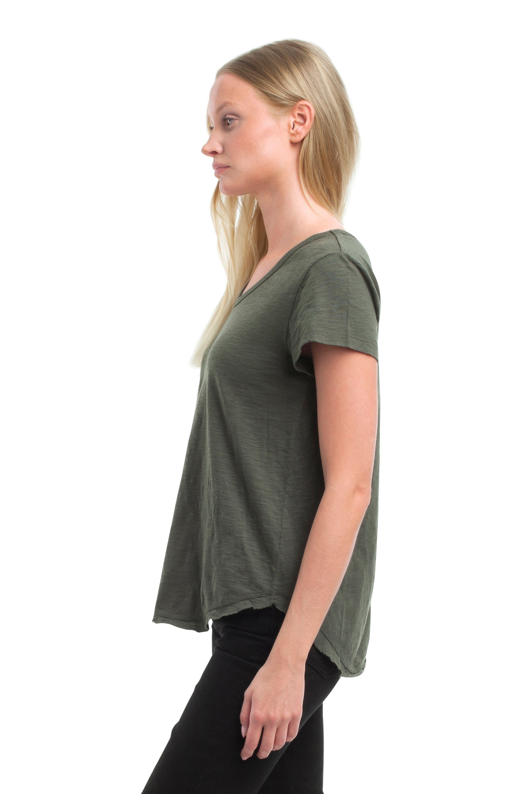 Short Sleeve Shrunken V-Neck Shirttail
