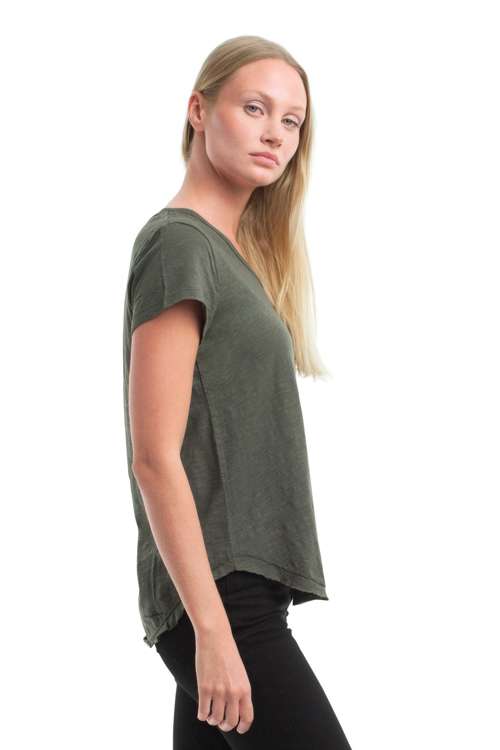 Short Sleeve Shrunken V-Neck Shirttail