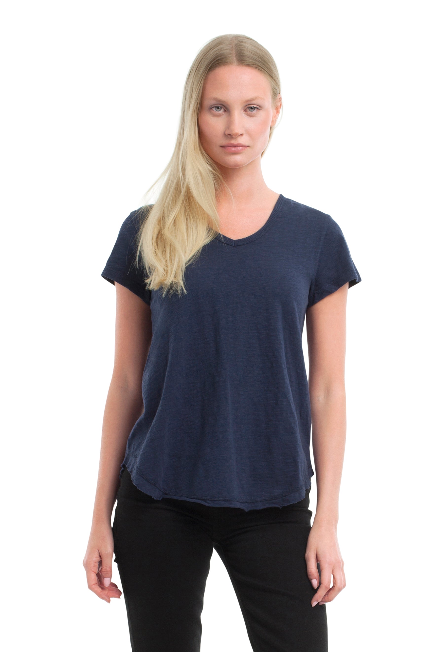 Short Sleeve Shrunken V-Neck Shirttail