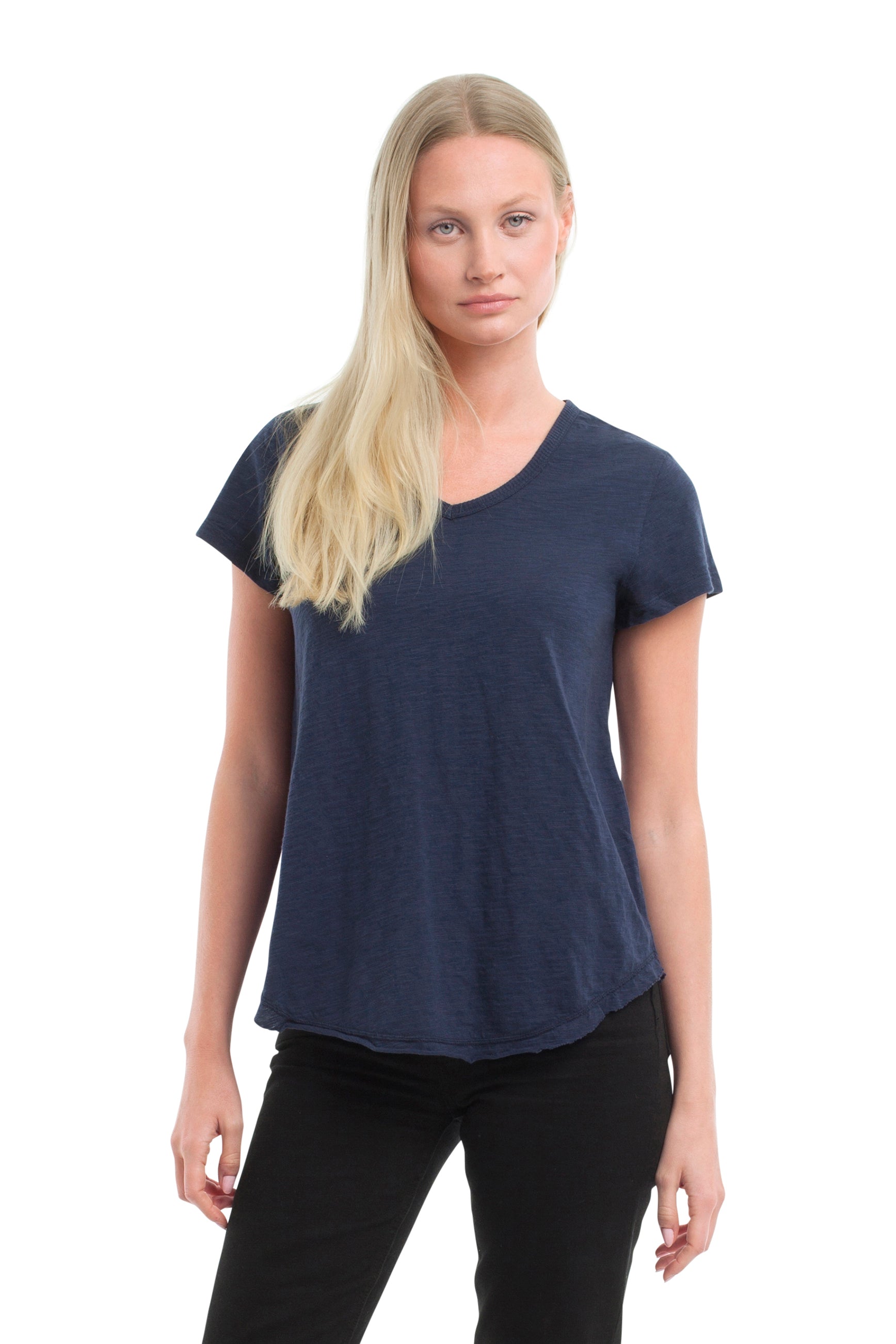Short Sleeve Shrunken V-Neck Shirttail