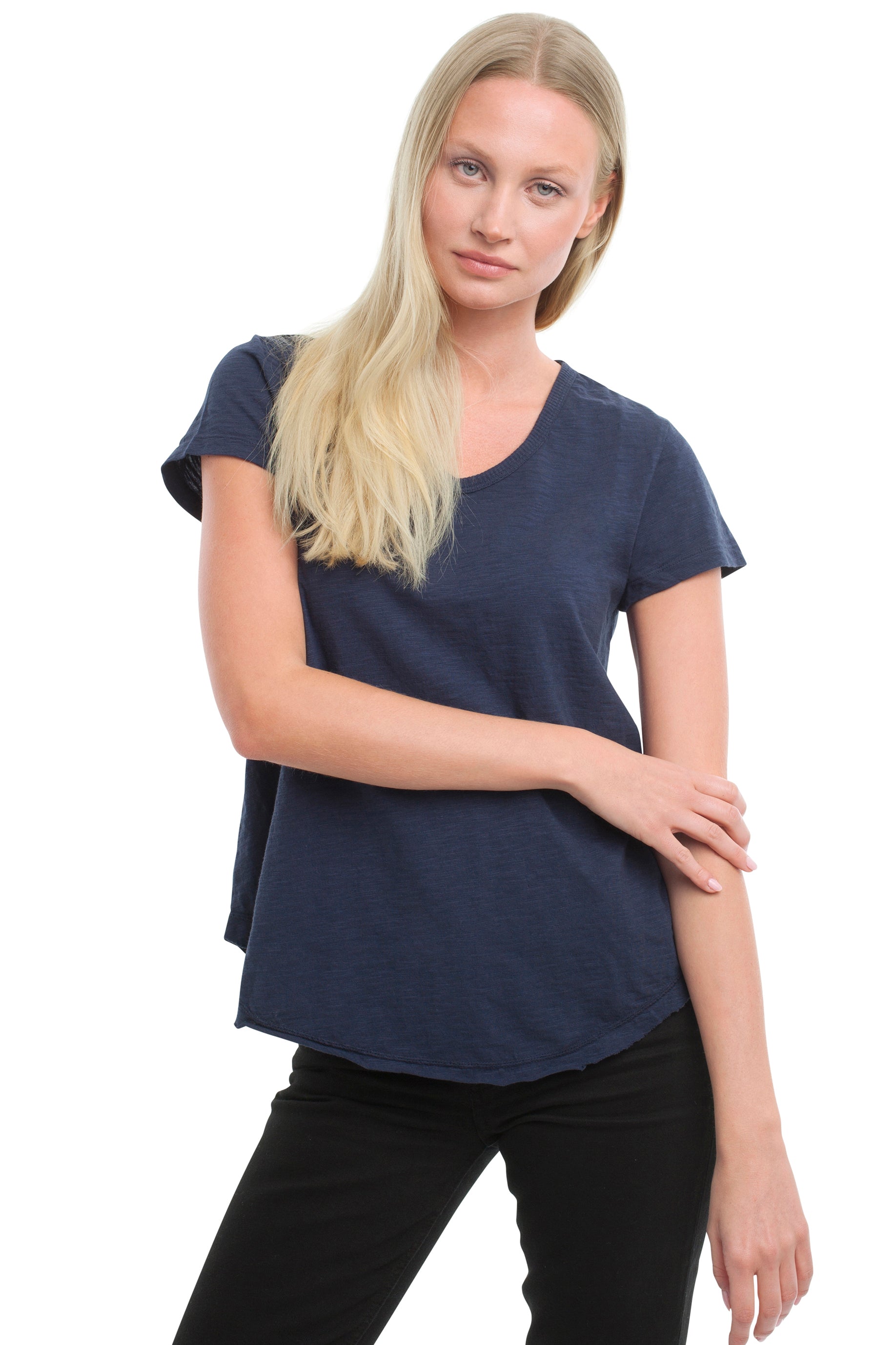 Short Sleeve Shrunken V-Neck Shirttail