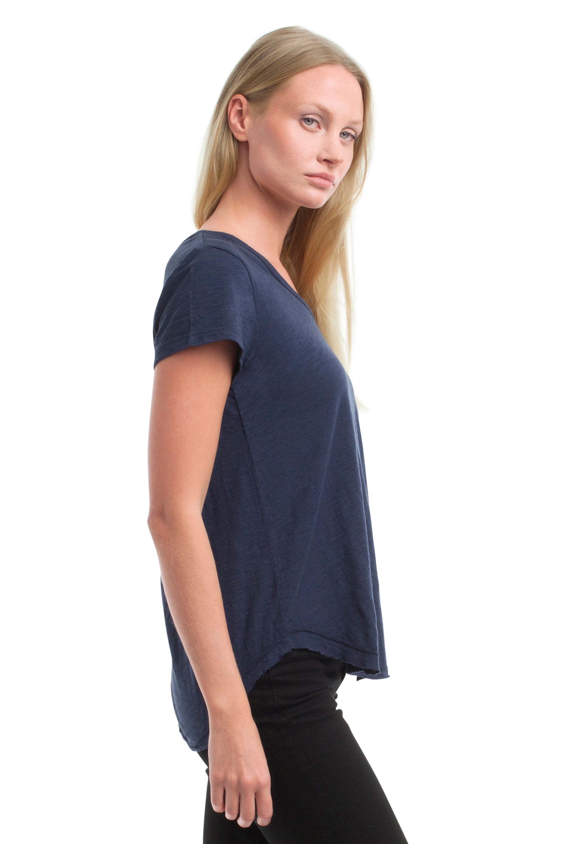 Short Sleeve Shrunken V-Neck Shirttail