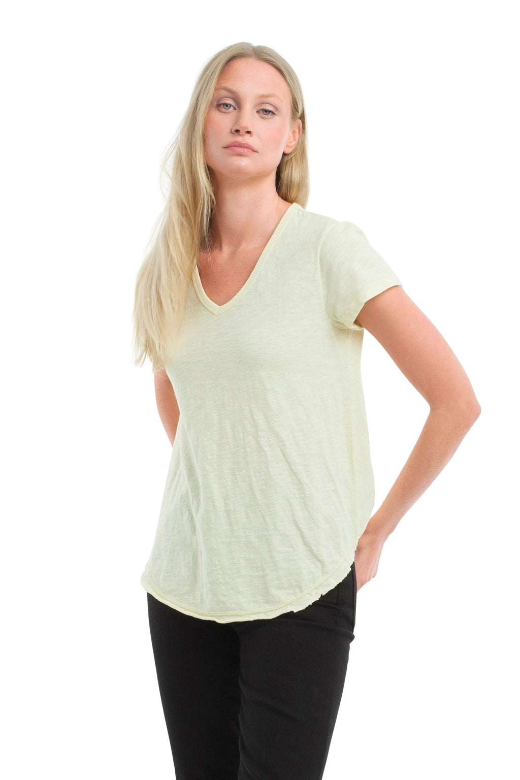 Short Sleeve Shrunken V-Neck Shirttail