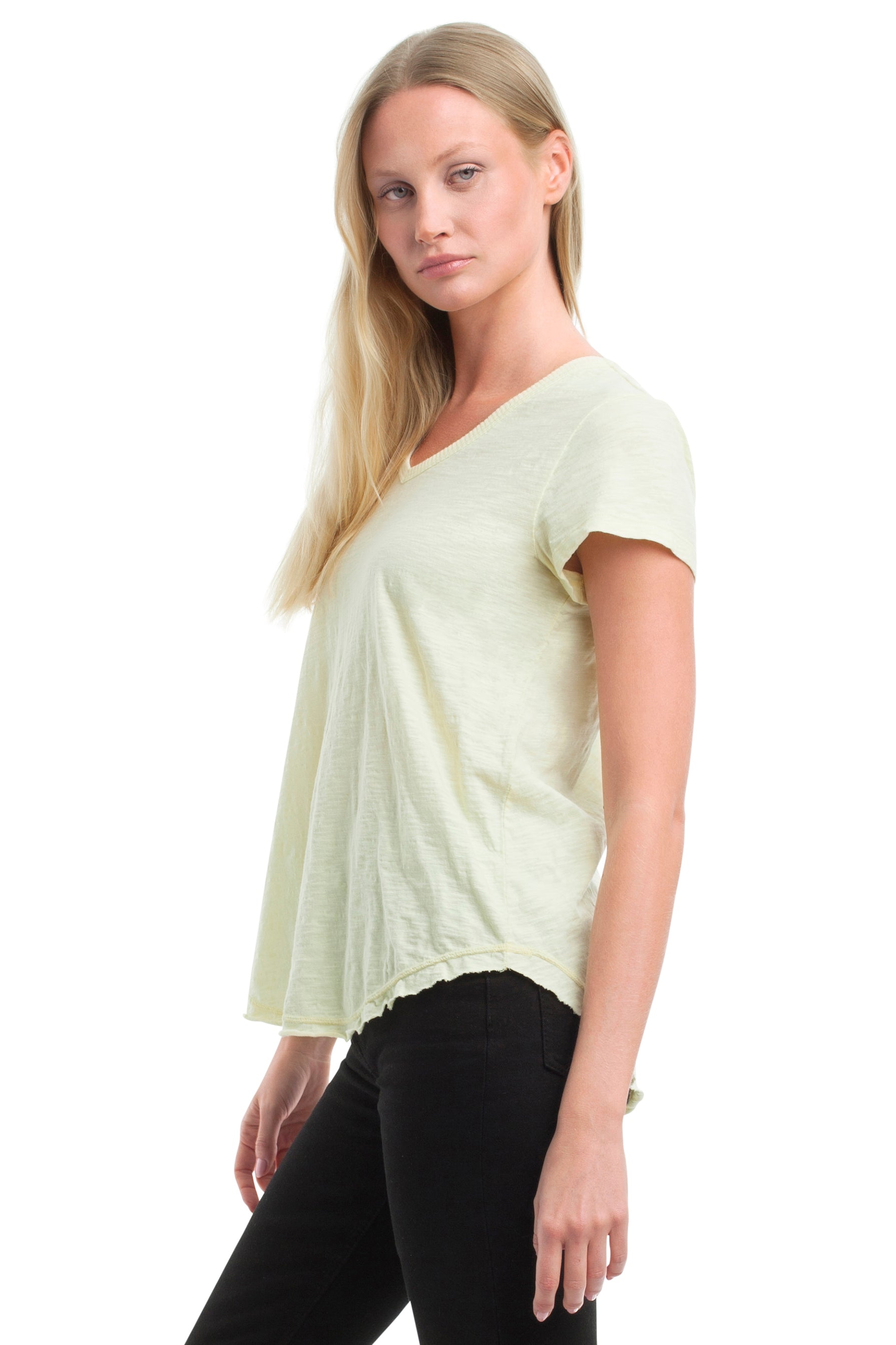 Short Sleeve Shrunken V-Neck Shirttail