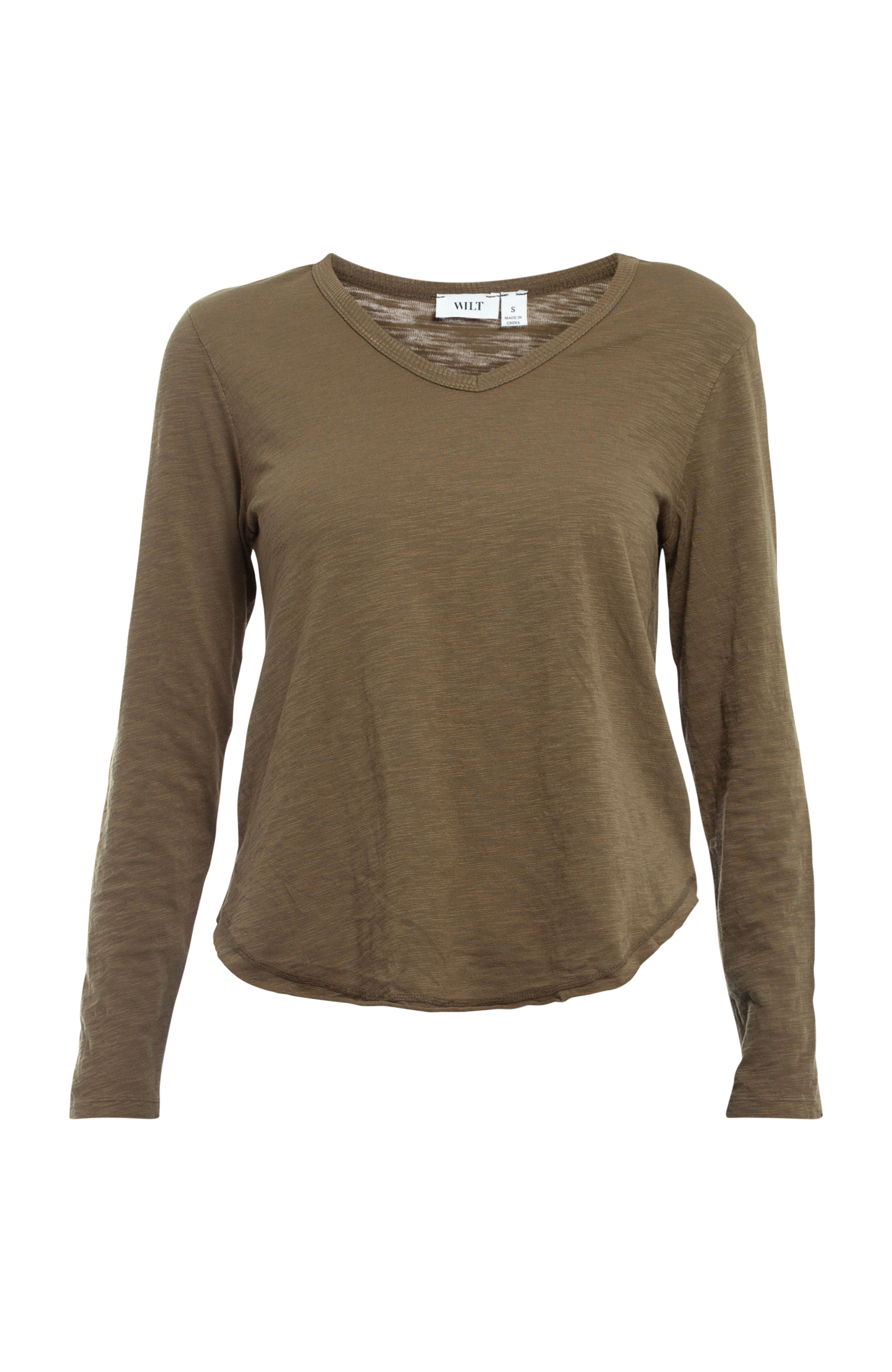Long Sleeve V-Neck w/ Raw Hem Shirttail