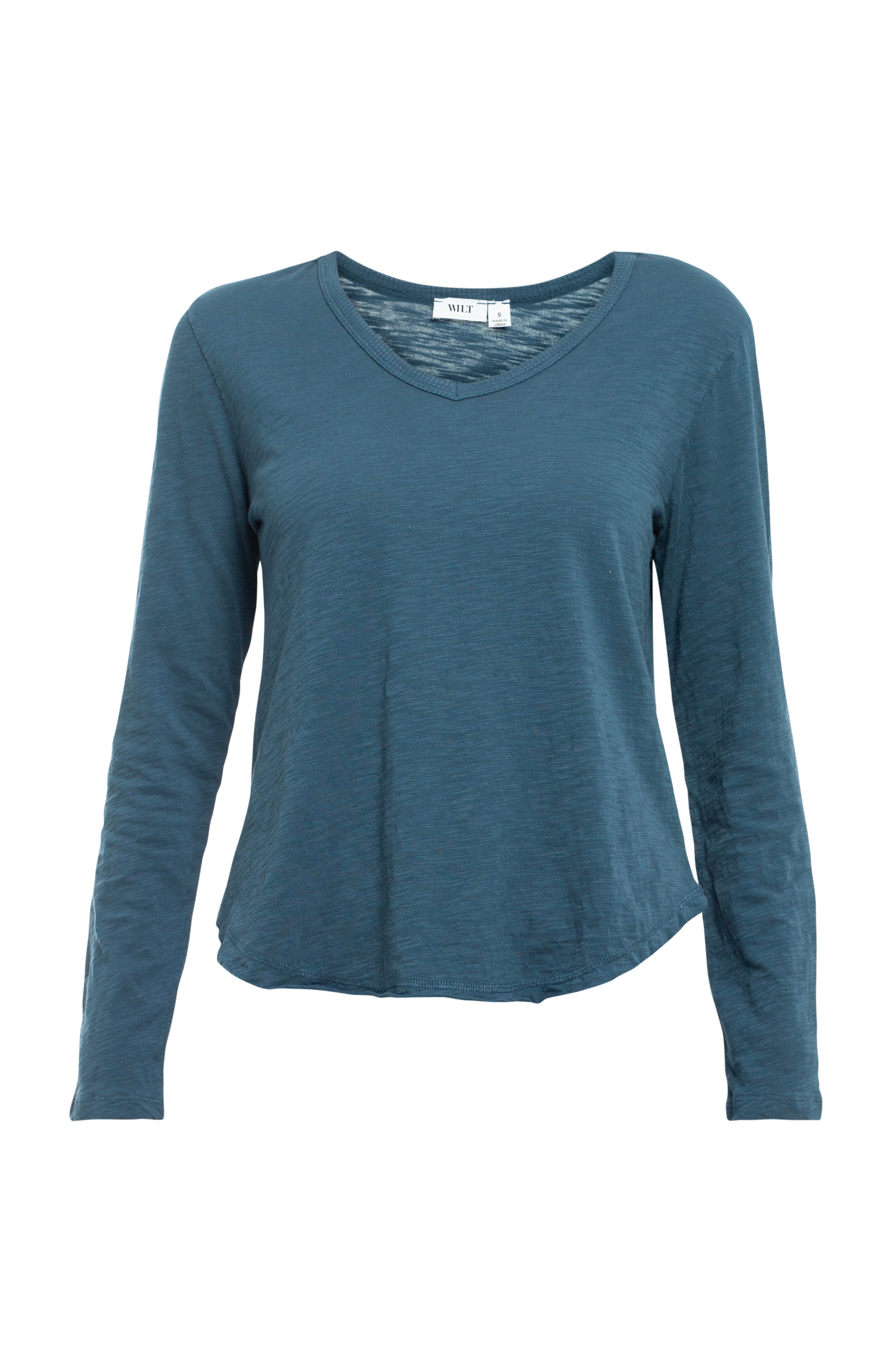 Long Sleeve V-Neck w/ Raw Hem Shirttail