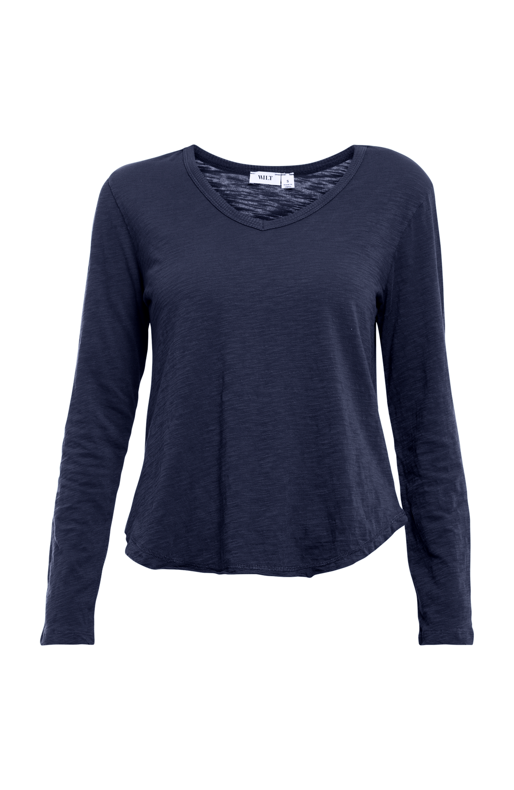 Long Sleeve V-Neck w/ Raw Hem Shirttail