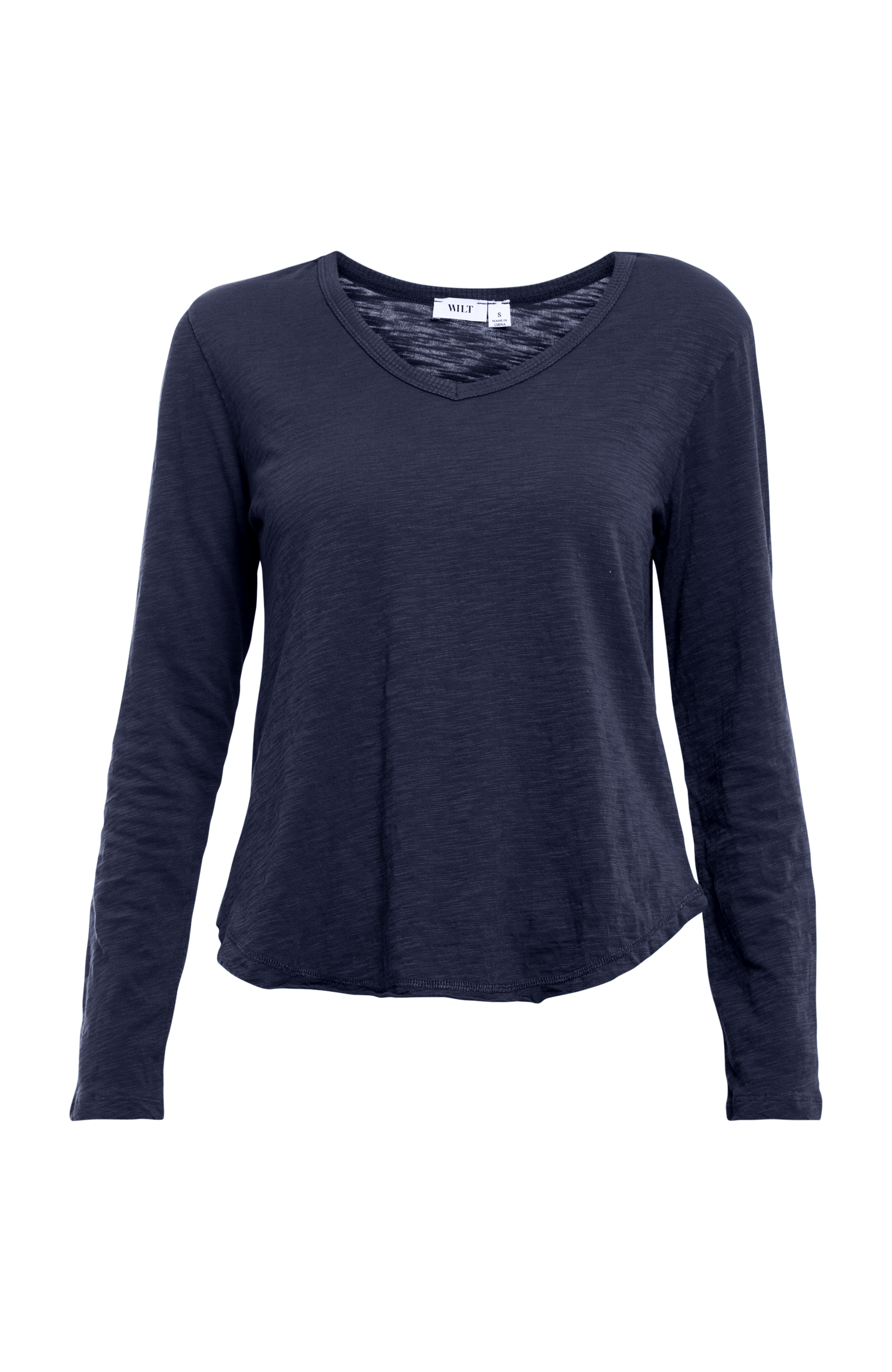 Long Sleeve V-Neck w/ Raw Hem Shirttail