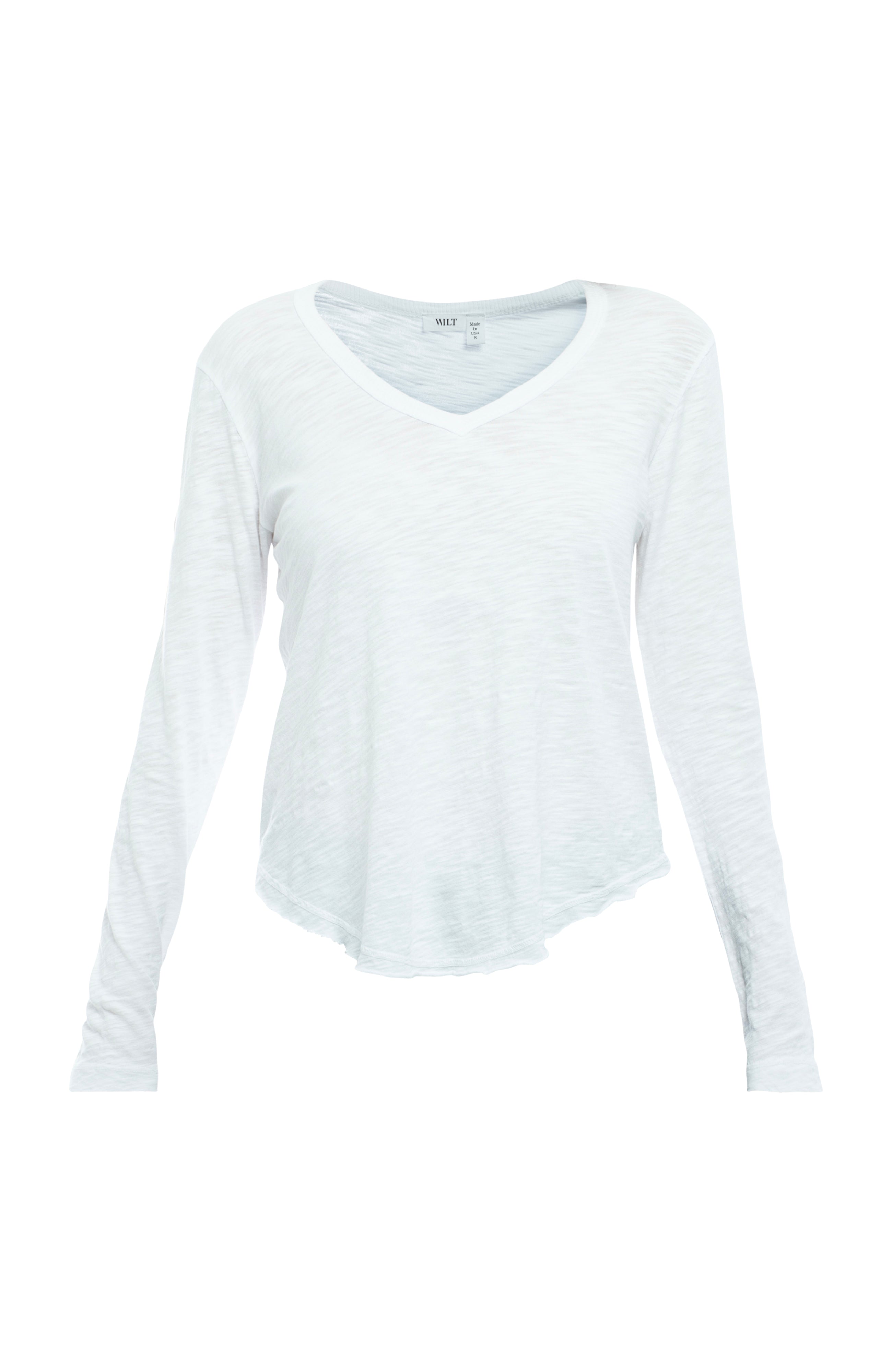 Long Sleeve V-Neck w/ Raw Hem Shirttail