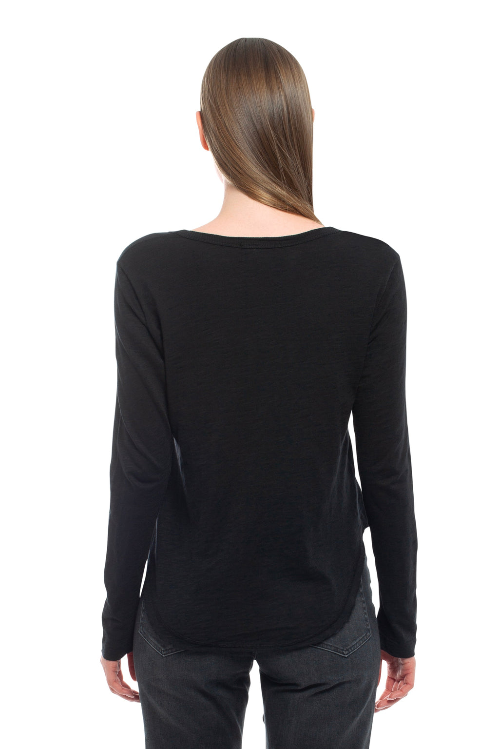 Long Sleeve V-Neck w/ Raw Hem Shirttail