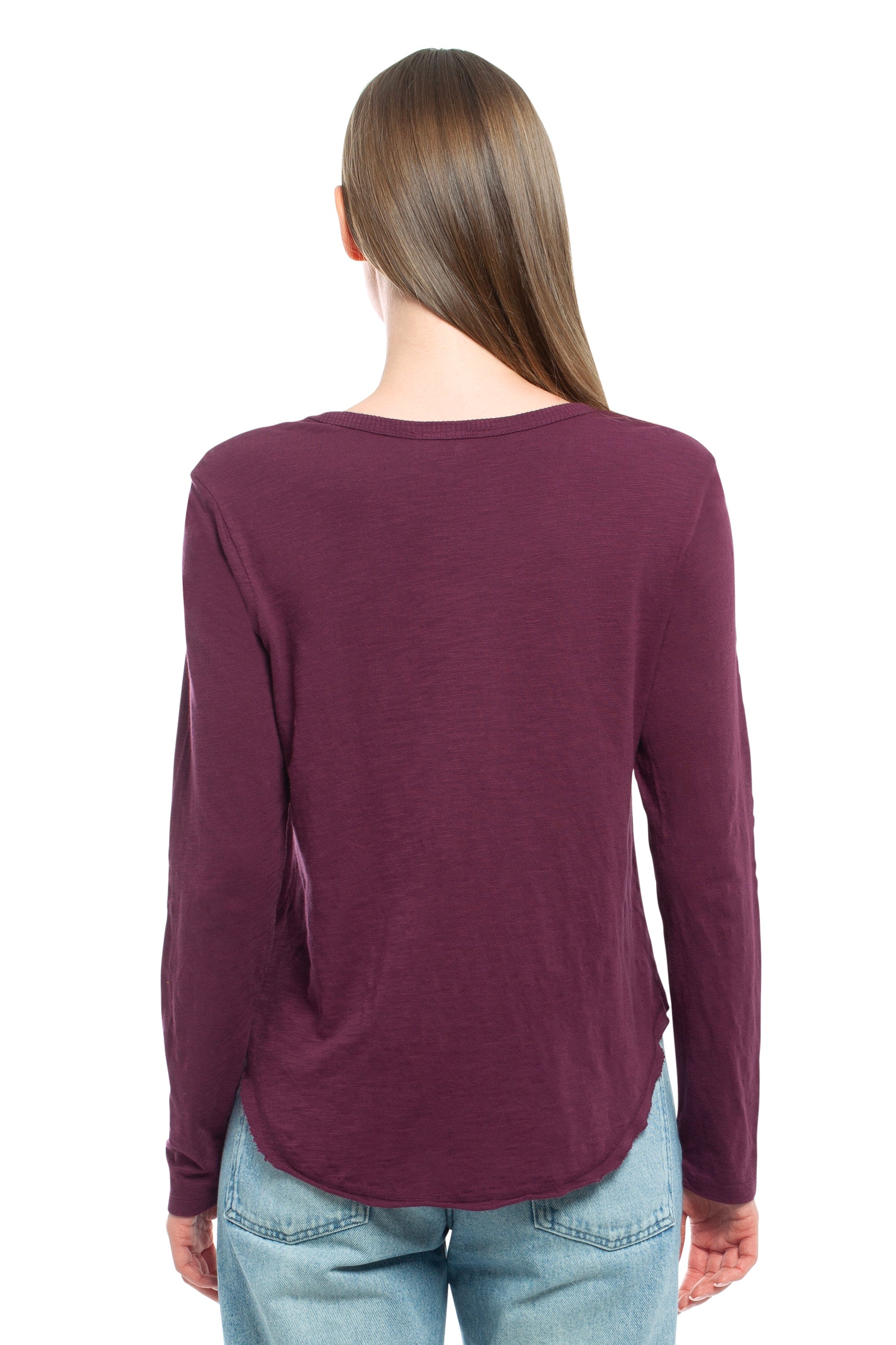 Long Sleeve V-Neck w/ Raw Hem Shirttail