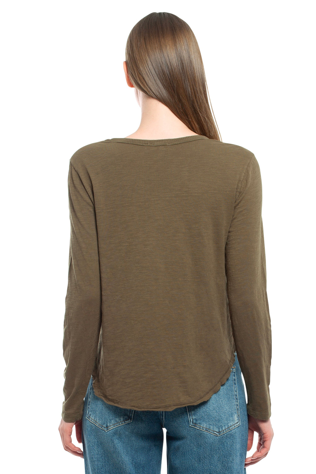Long Sleeve V-Neck w/ Raw Hem Shirttail