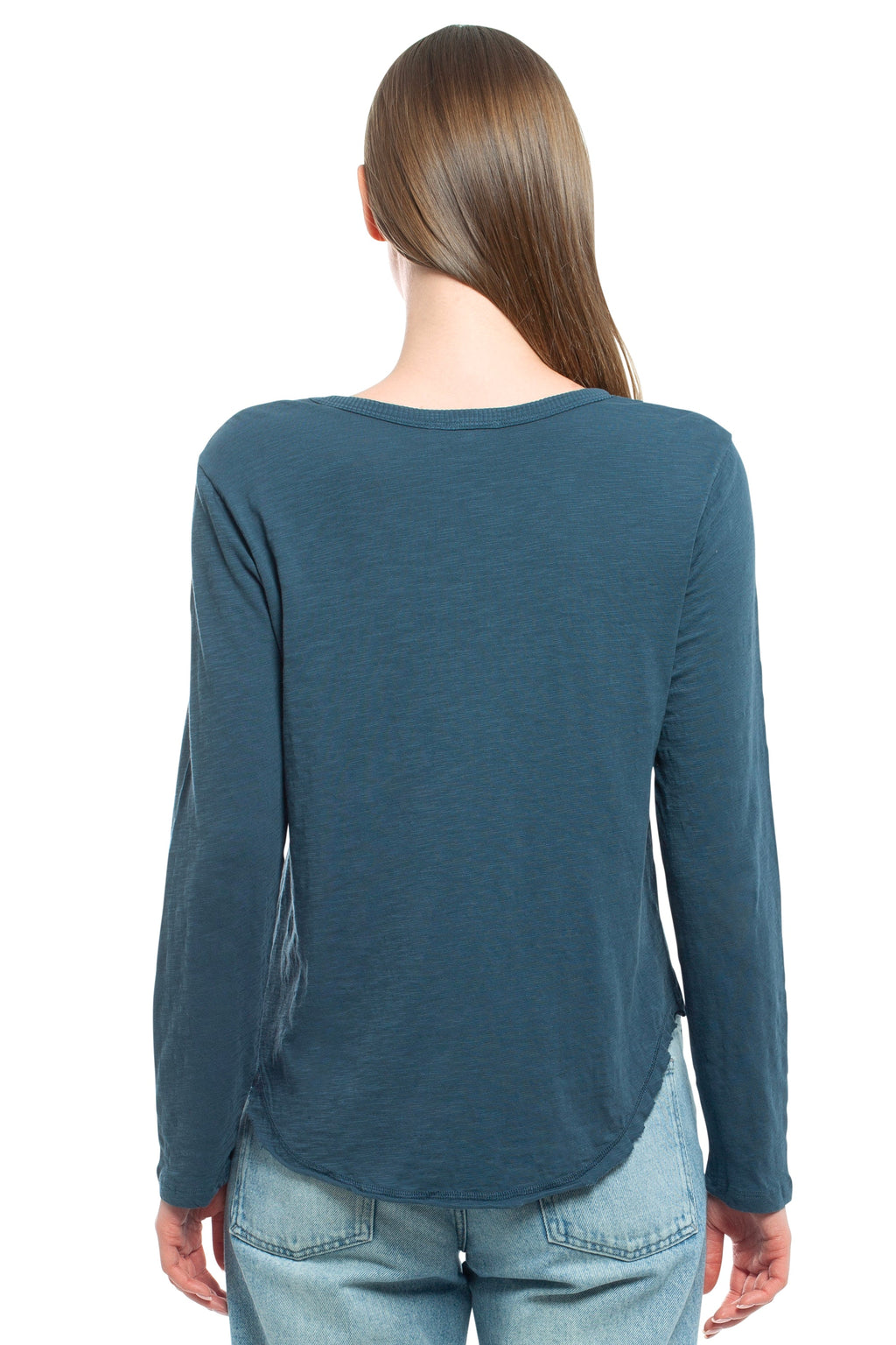 Long Sleeve V-Neck w/ Raw Hem Shirttail