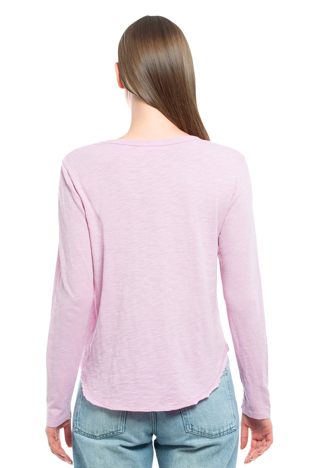 Long Sleeve V-Neck w/ Raw Hem Shirttail
