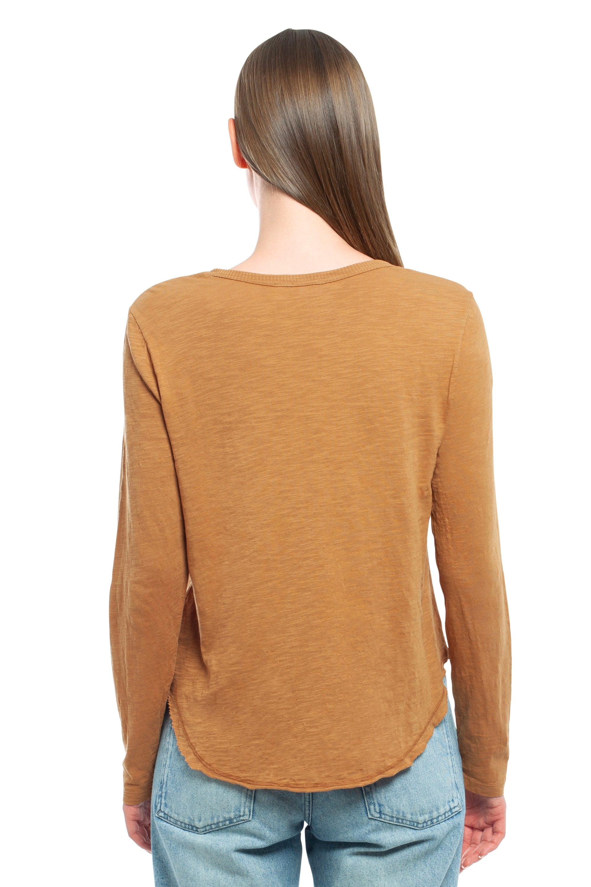 Long Sleeve V-Neck w/ Raw Hem Shirttail