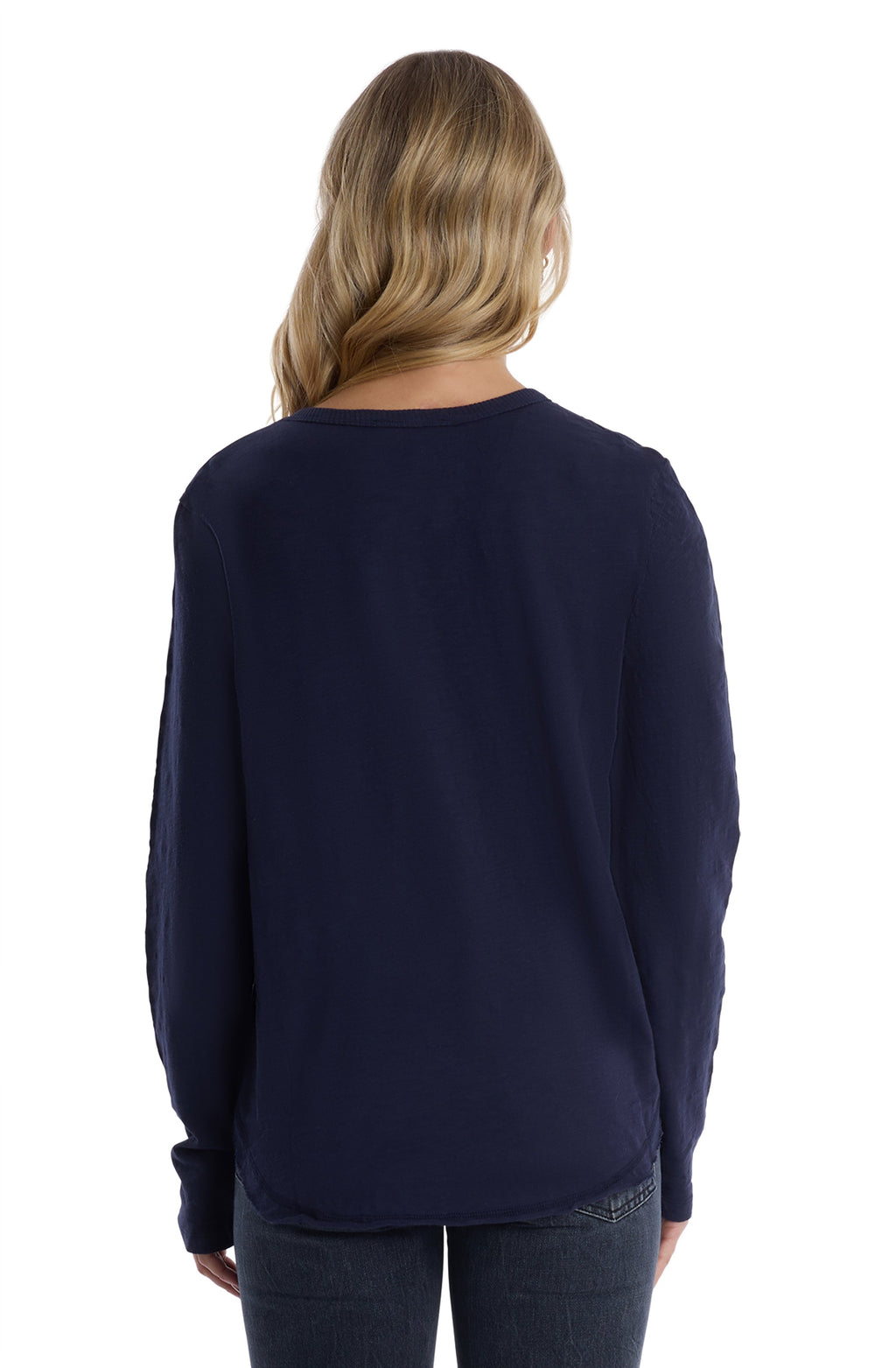 Long Sleeve V-Neck w/ Raw Hem Shirttail