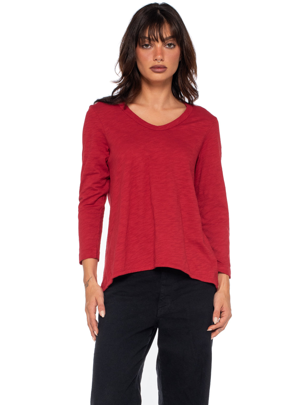 Scoopy Neck 3/4 Sleeve Boyfriend Tee