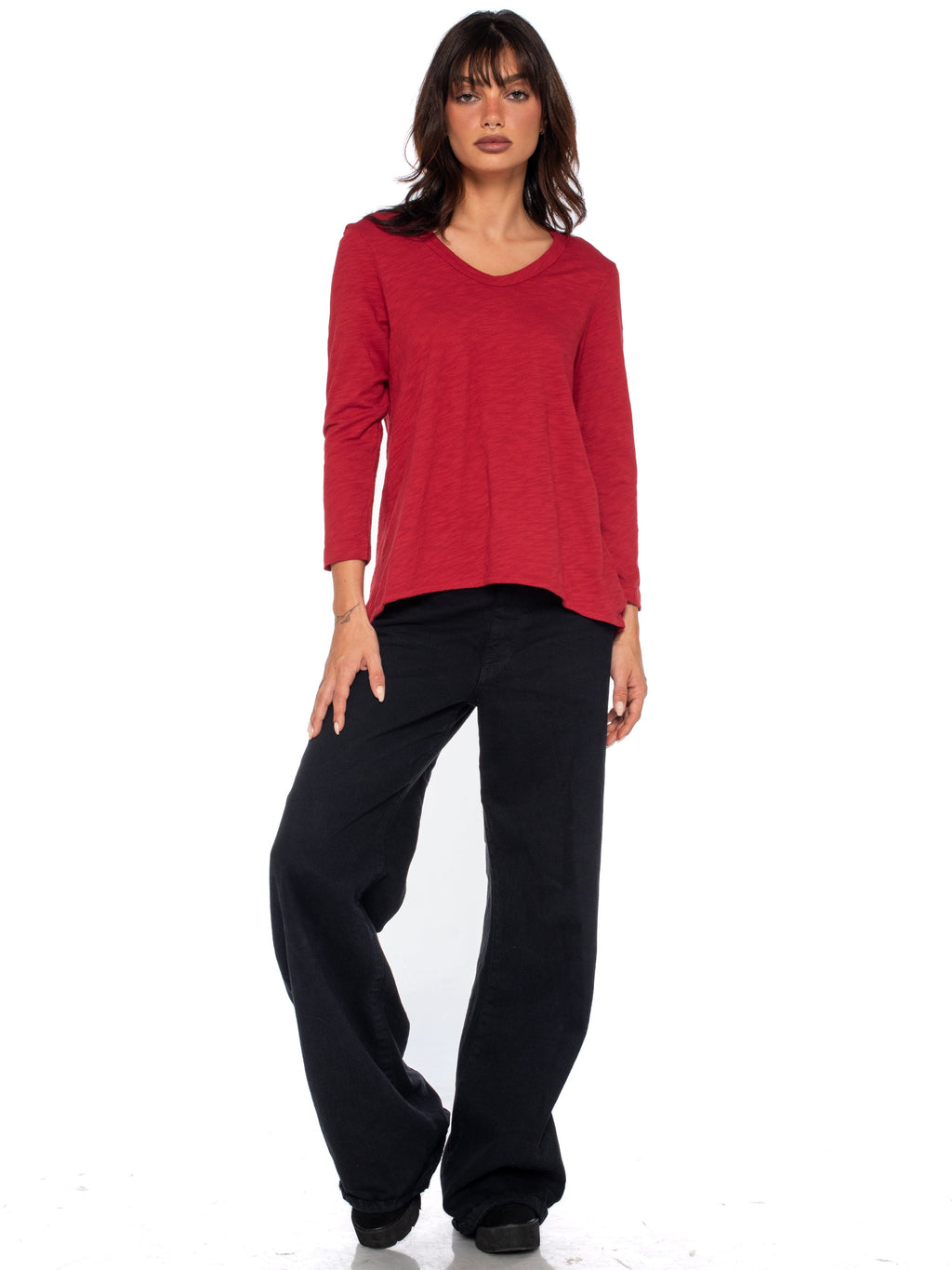 Scoopy Neck 3/4 Sleeve Boyfriend Tee