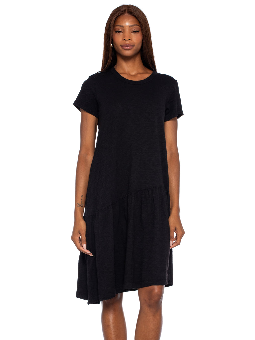 Short Sleeve Slant Hem Shirt Dress