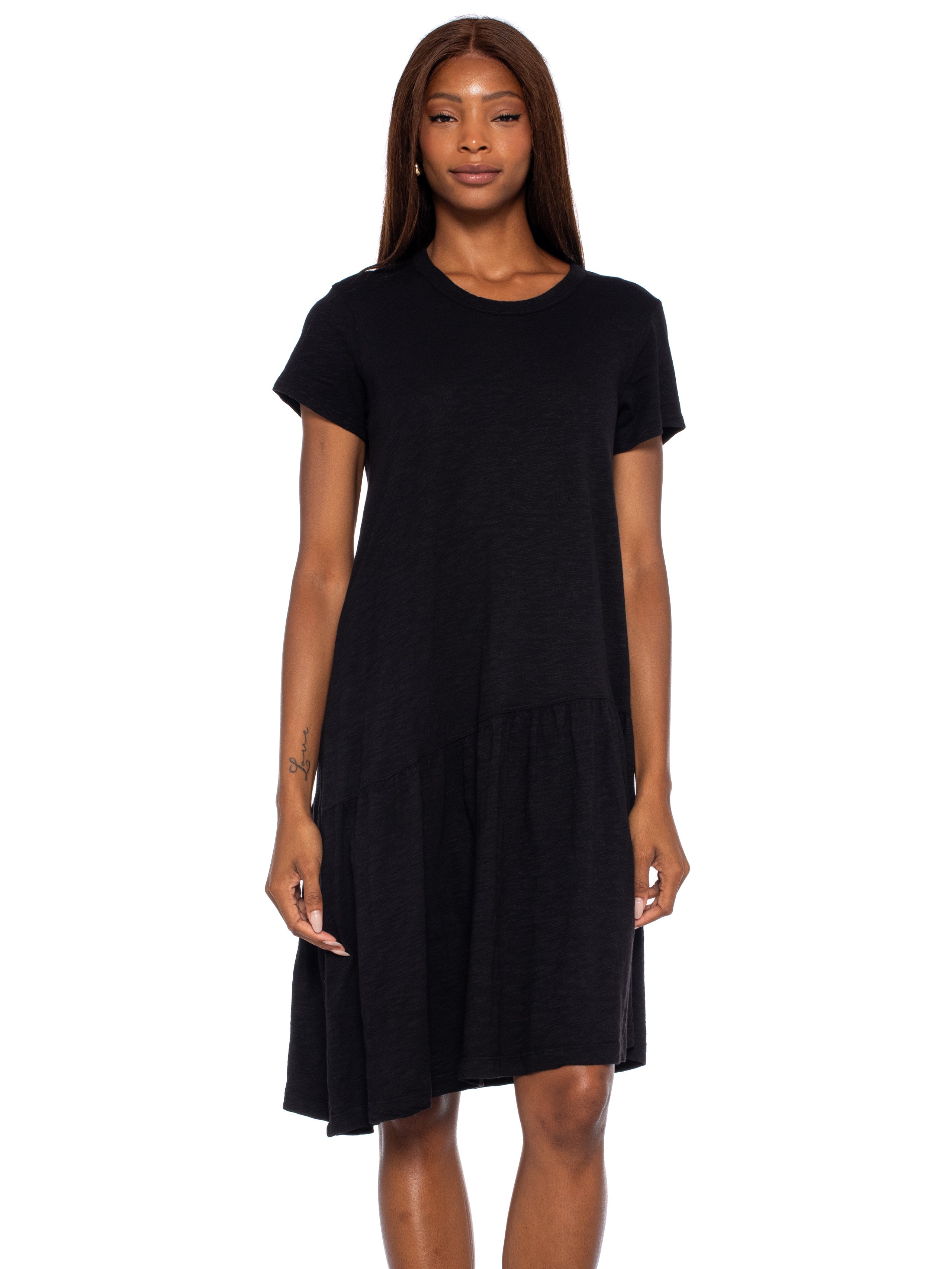 Short Sleeve Slant Hem Shirt Dress