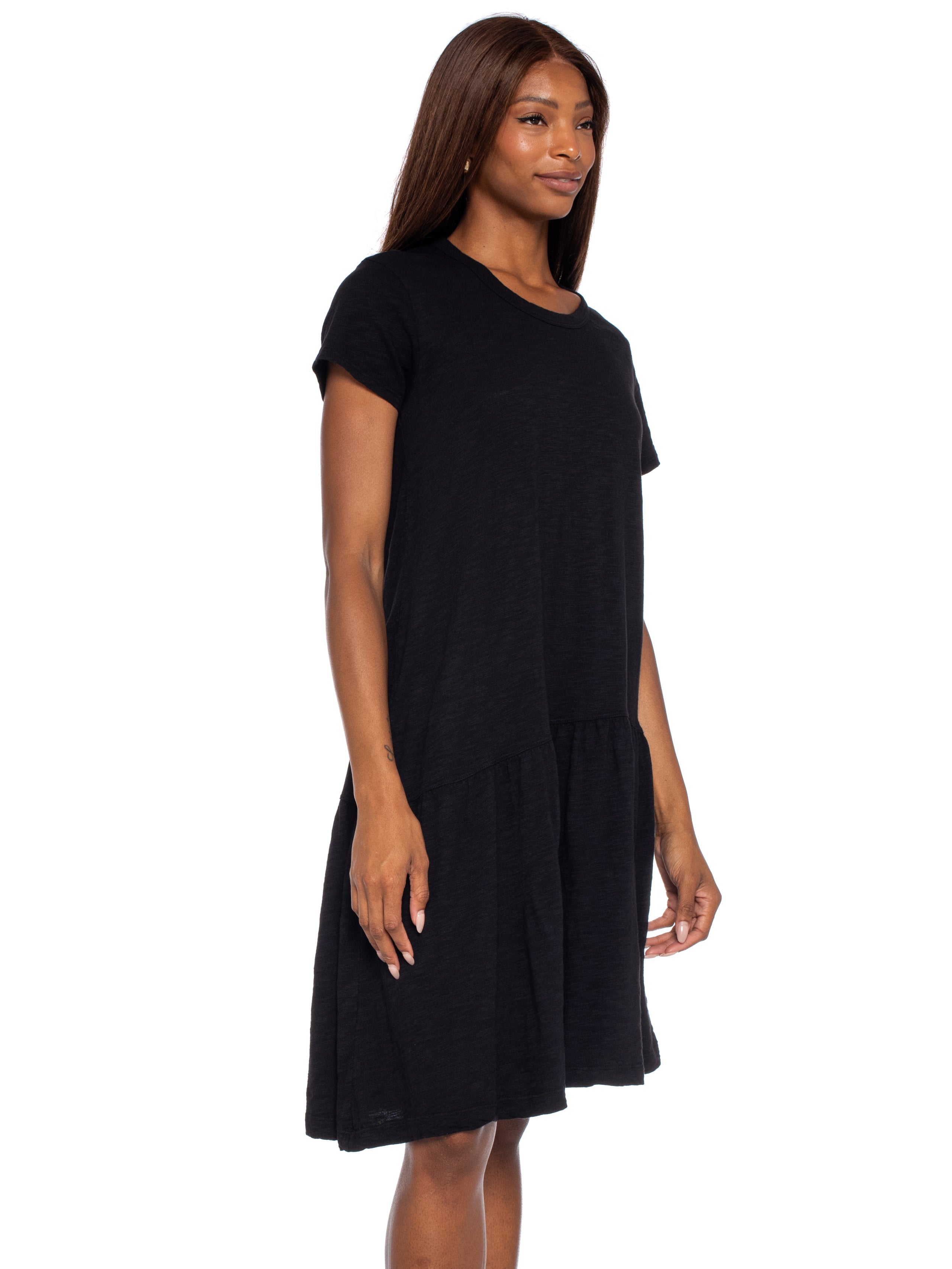 Short Sleeve Slant Hem Shirt Dress