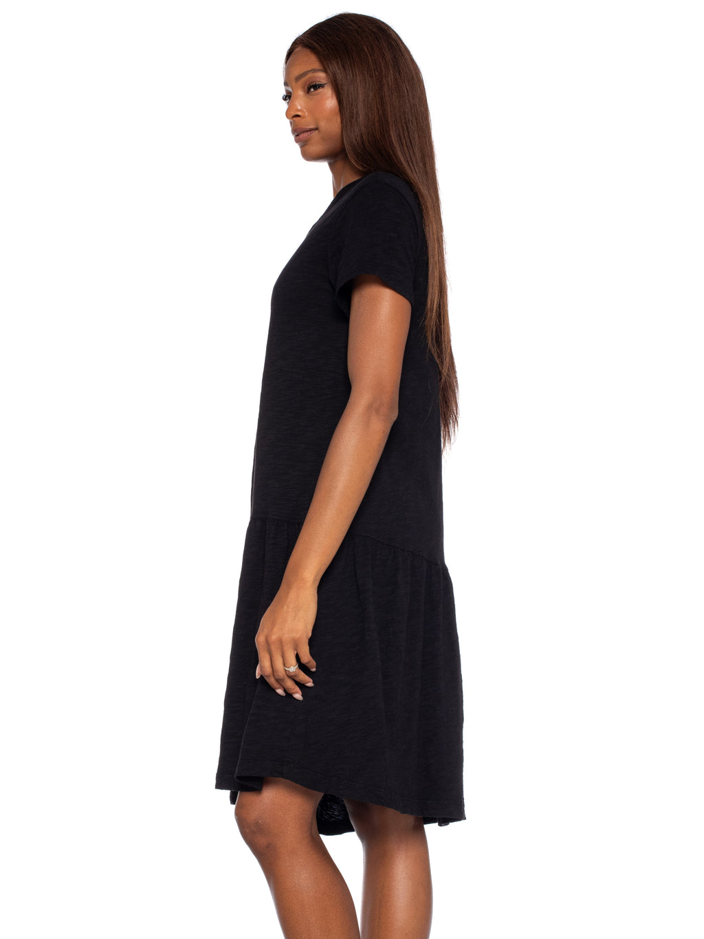 Short Sleeve Slant Hem Shirt Dress